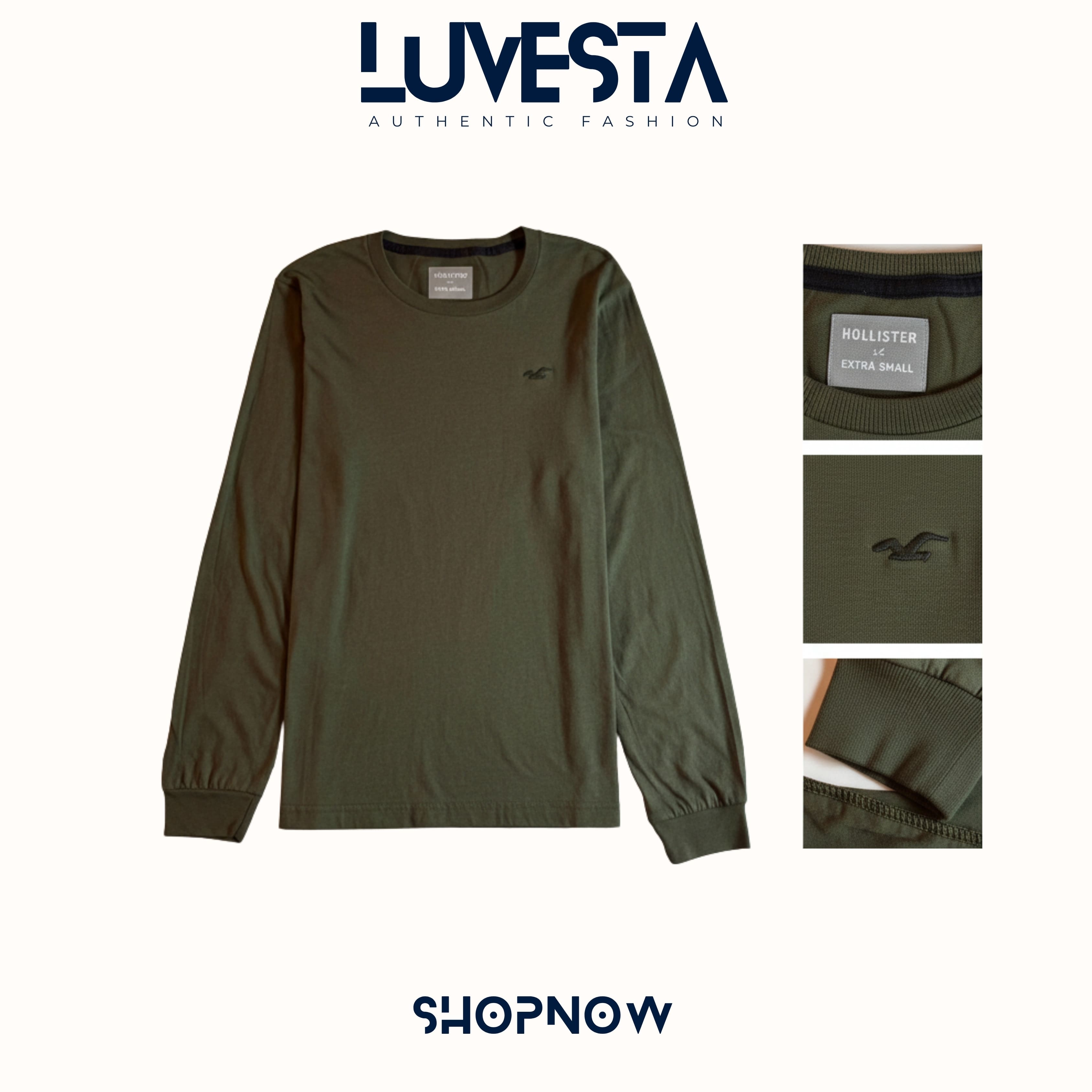 Hollister Essential Long-Sleeve T-Shirt - Army Green | USA Import