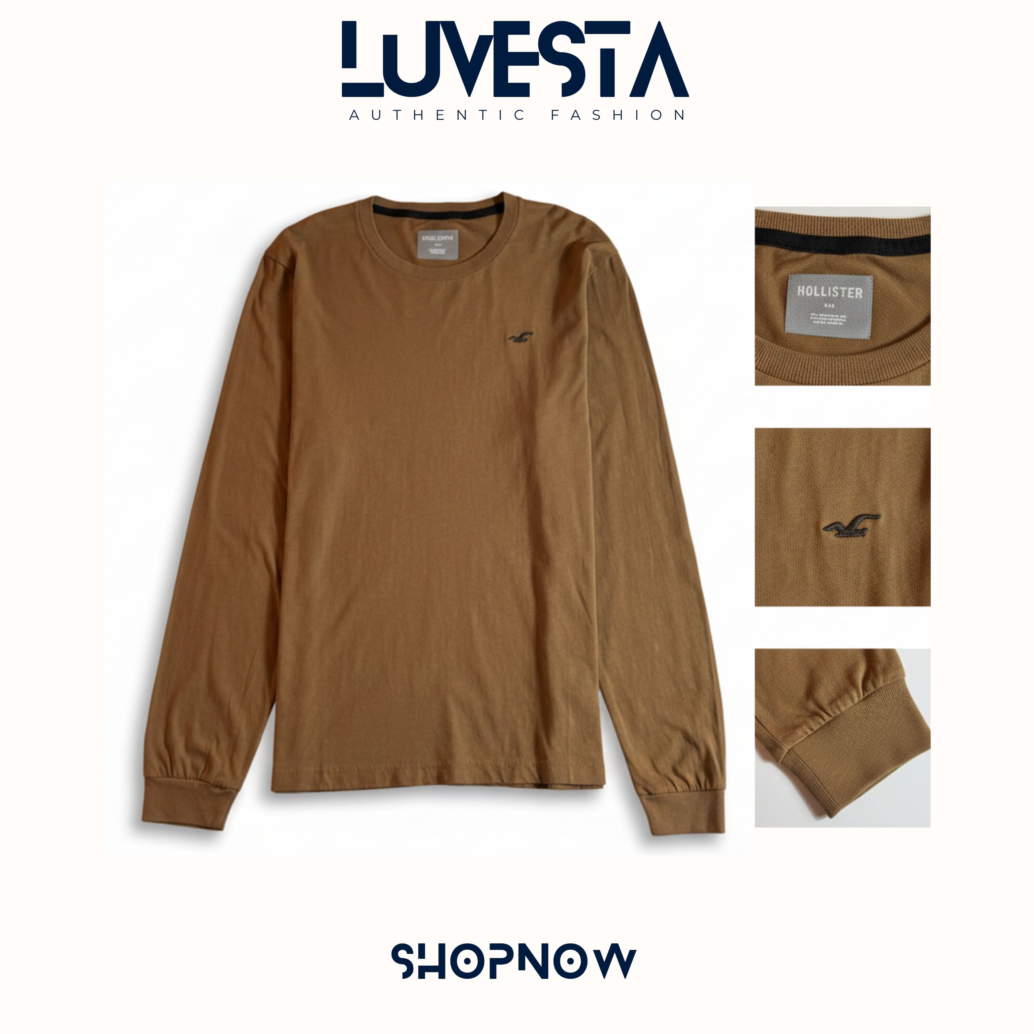 Hollister Essential Long-Sleeve T-Shirt - Camel Brown | USA Import