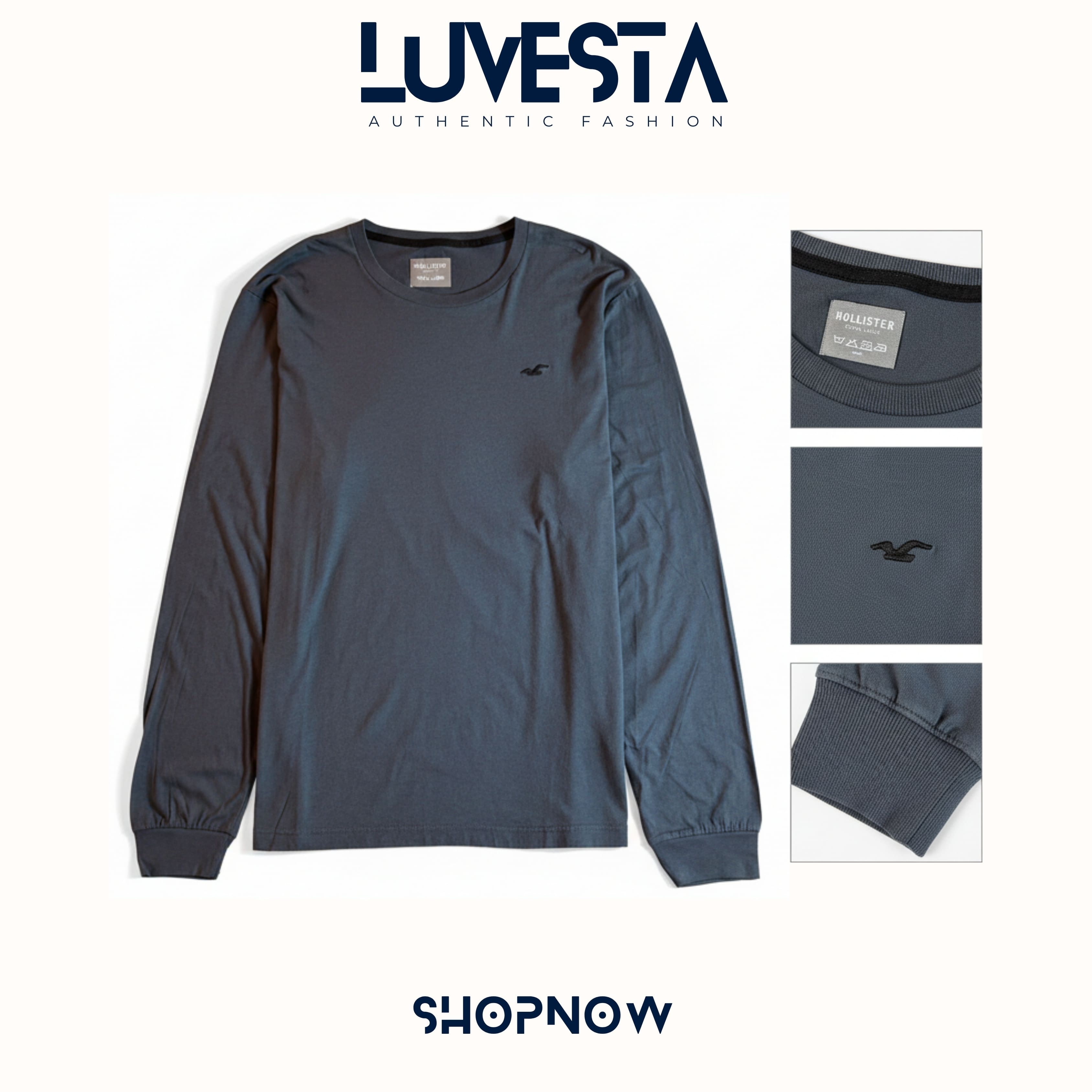 Hollister Essential Long-Sleeve T-Shirt - Charcoal Grey | USA Import