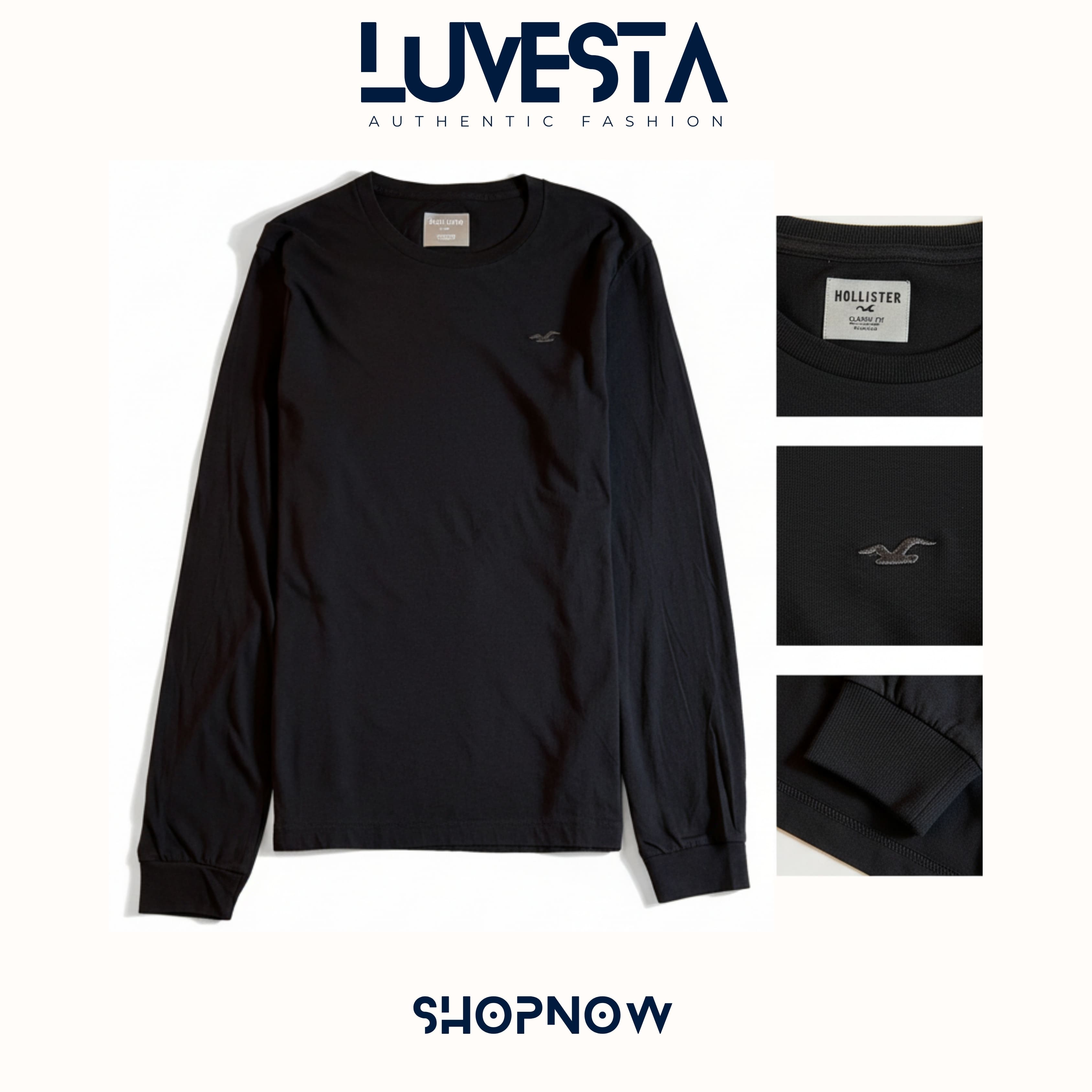 Hollister Essential Long-Sleeve T-Shirt - Classic Black | USA Import