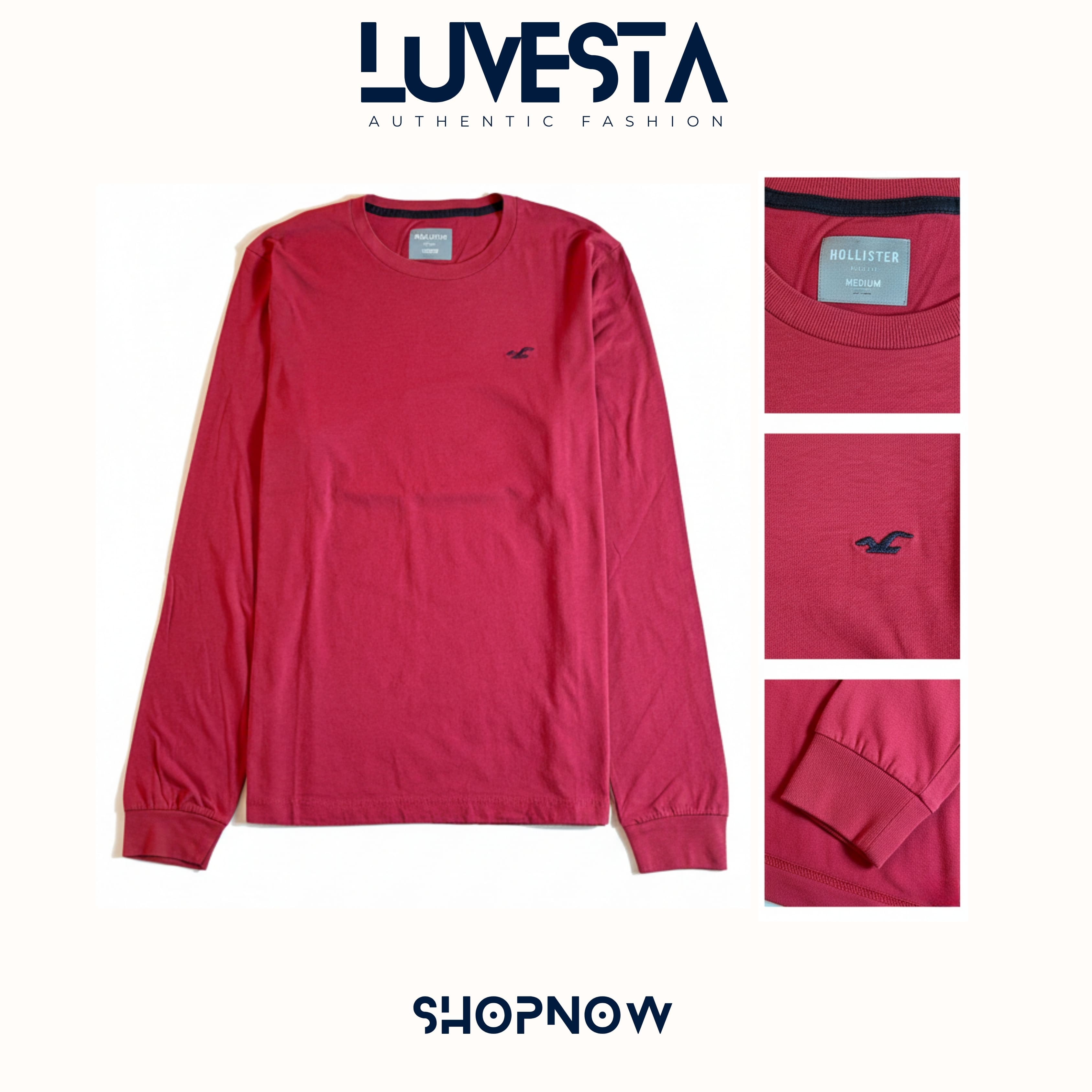 Hollister Classic Long-Sleeve T-Shirt - Burgundy Red | USA Import