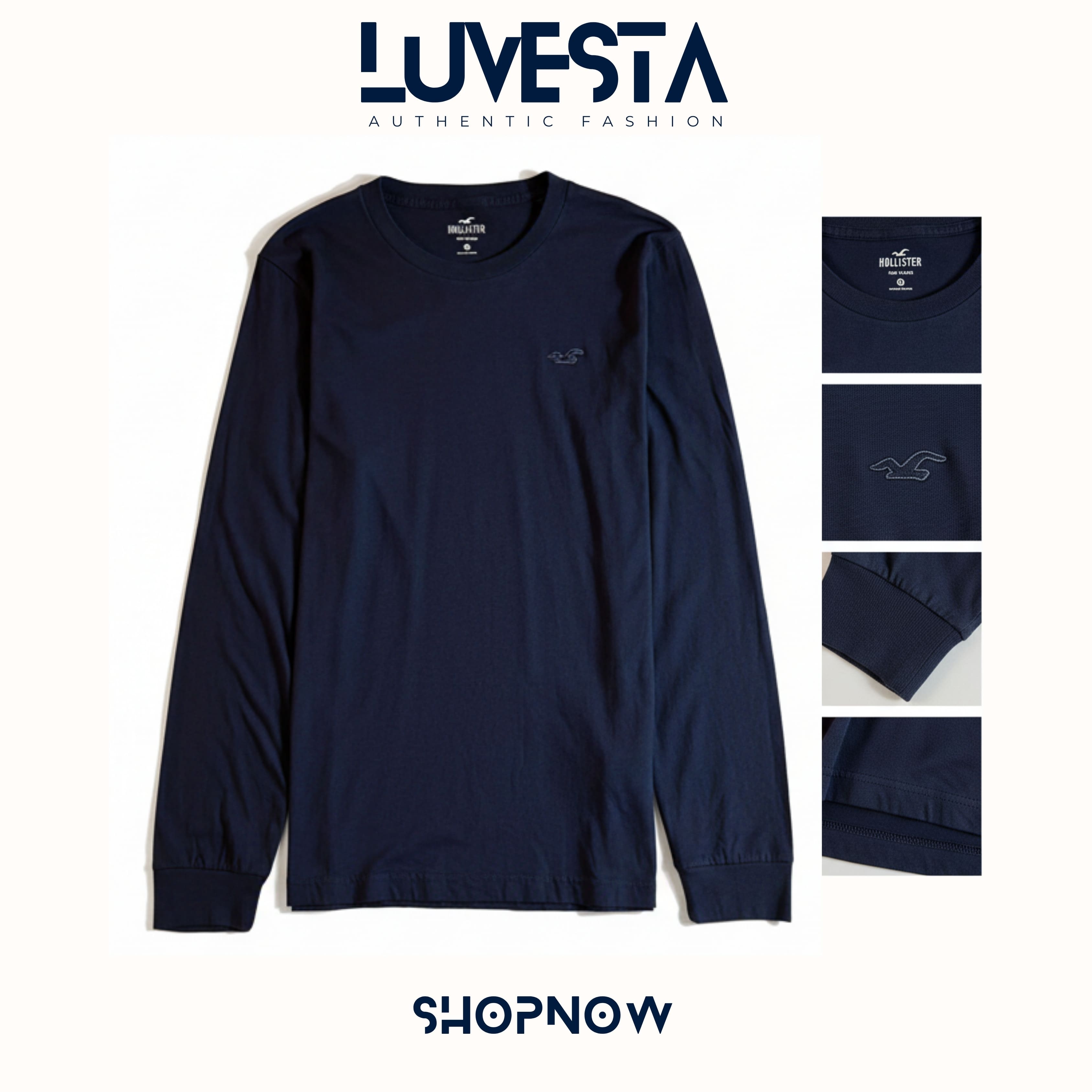 Hollister Essential Long-Sleeve T-Shirt - Navy Blue | USA Import