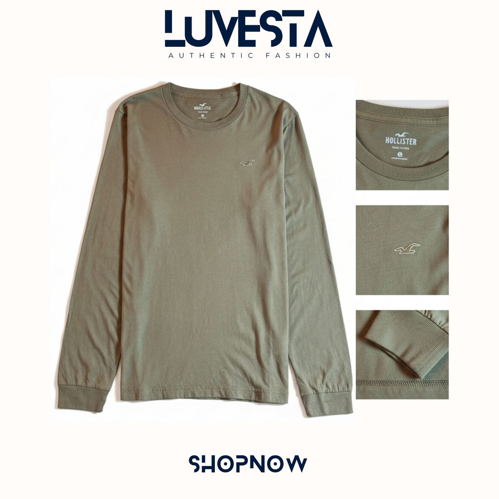 Hollister Essential Long-Sleeve T-Shirt - Olive Green | USA Import