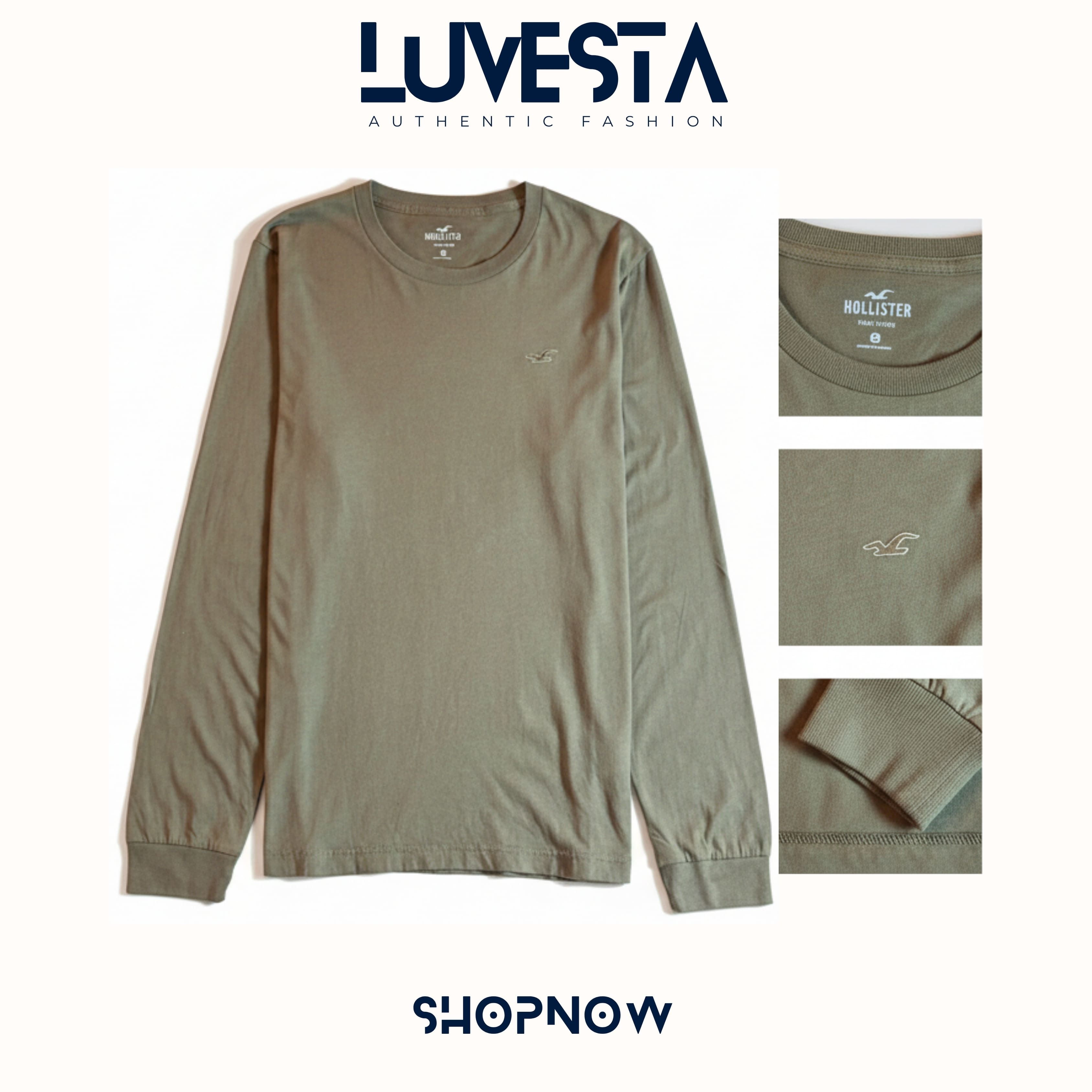 Hollister Essential Long-Sleeve T-Shirt - Olive Green | USA Import