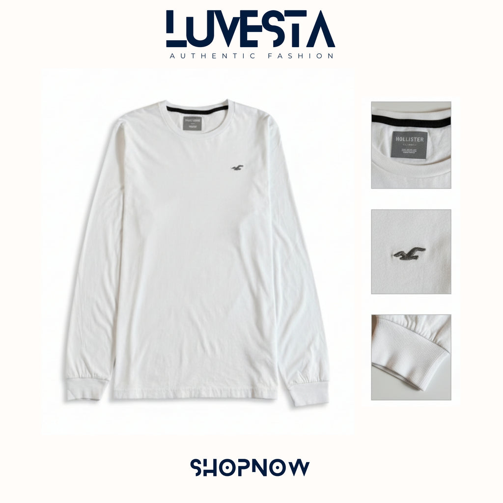 Hollister Essential Long-Sleeve T-Shirt - Pure White | USA Import