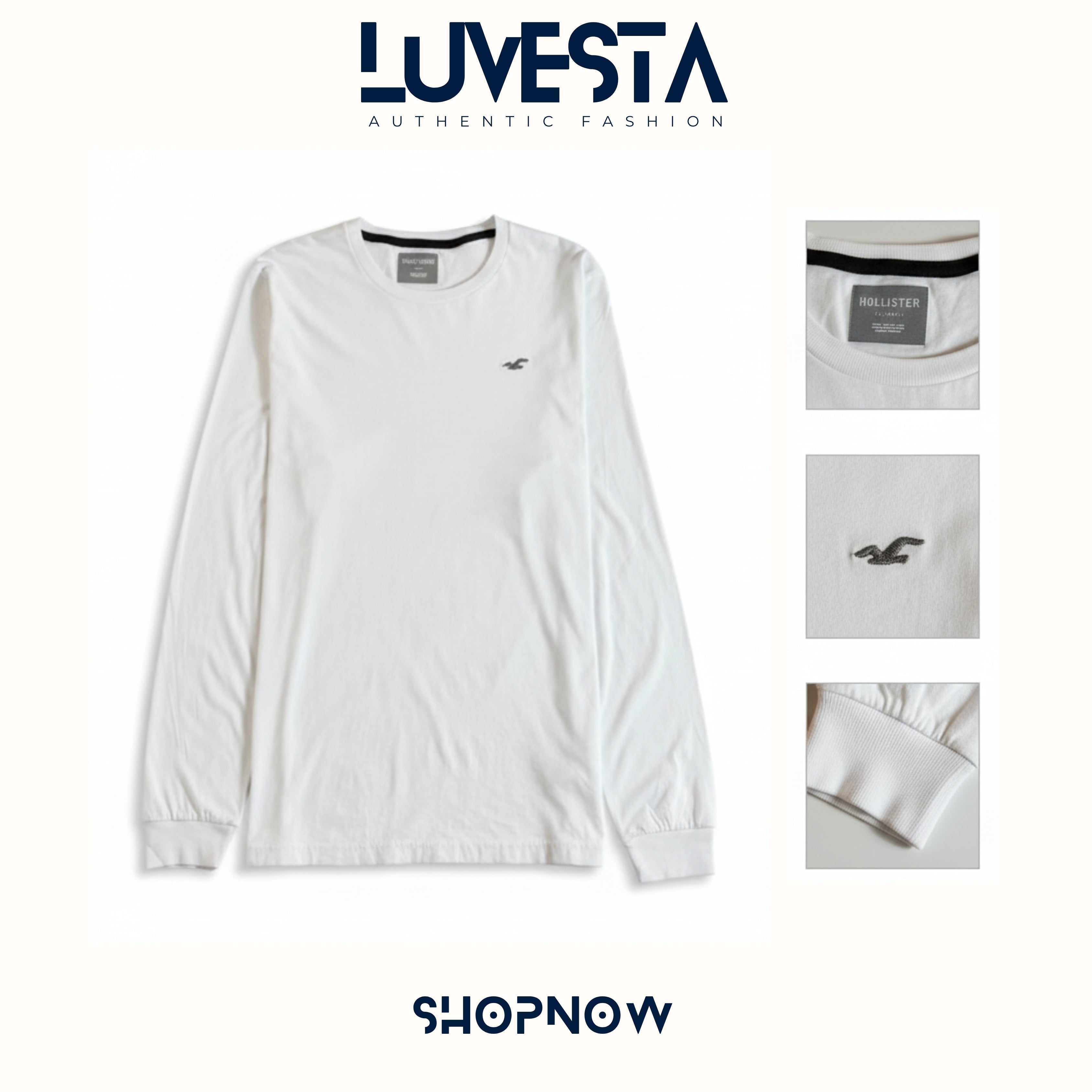 Hollister Essential Long-Sleeve T-Shirt - Pure White | USA Import