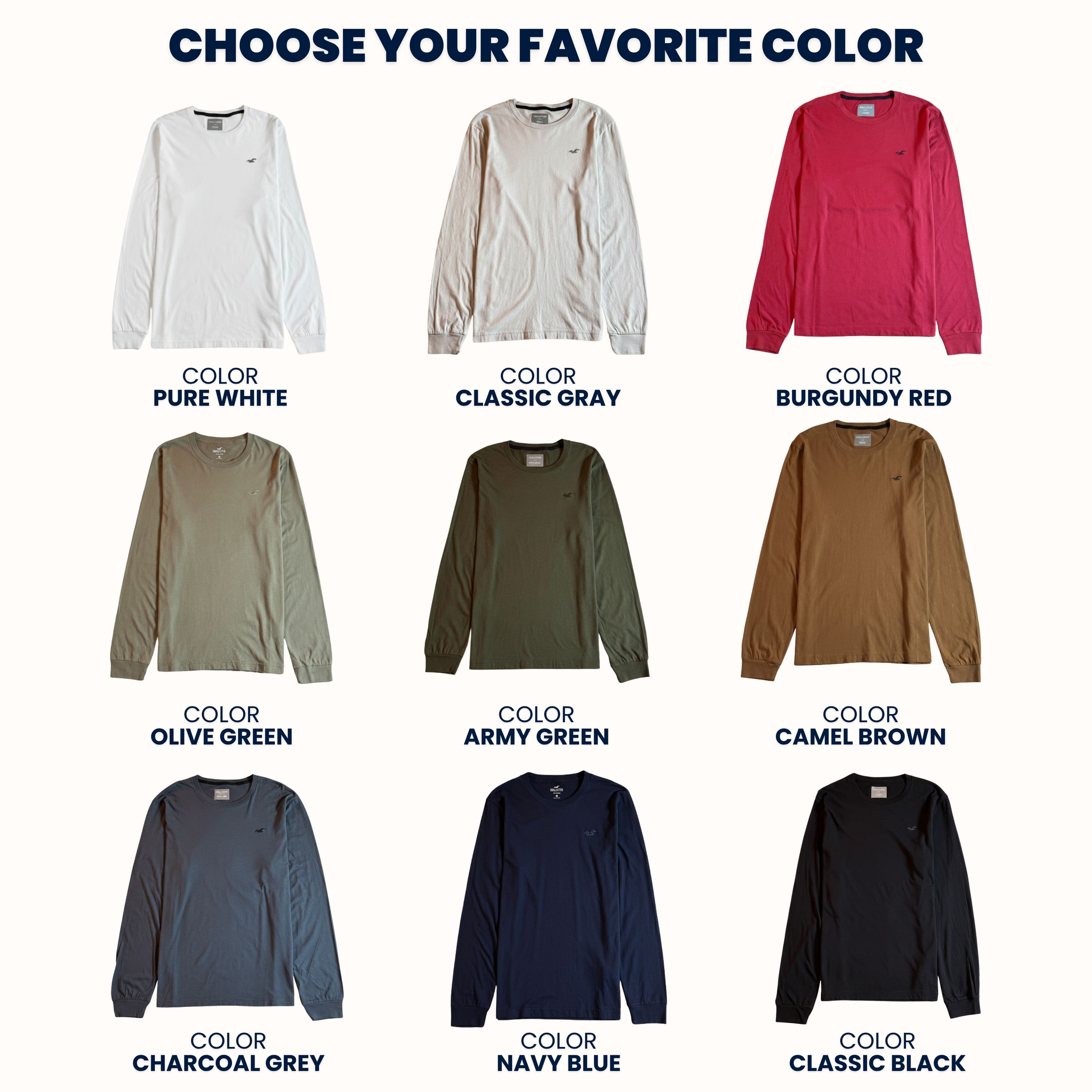 Hollister Long-Sleeve T-Shirt - 9 Colors | USA Import