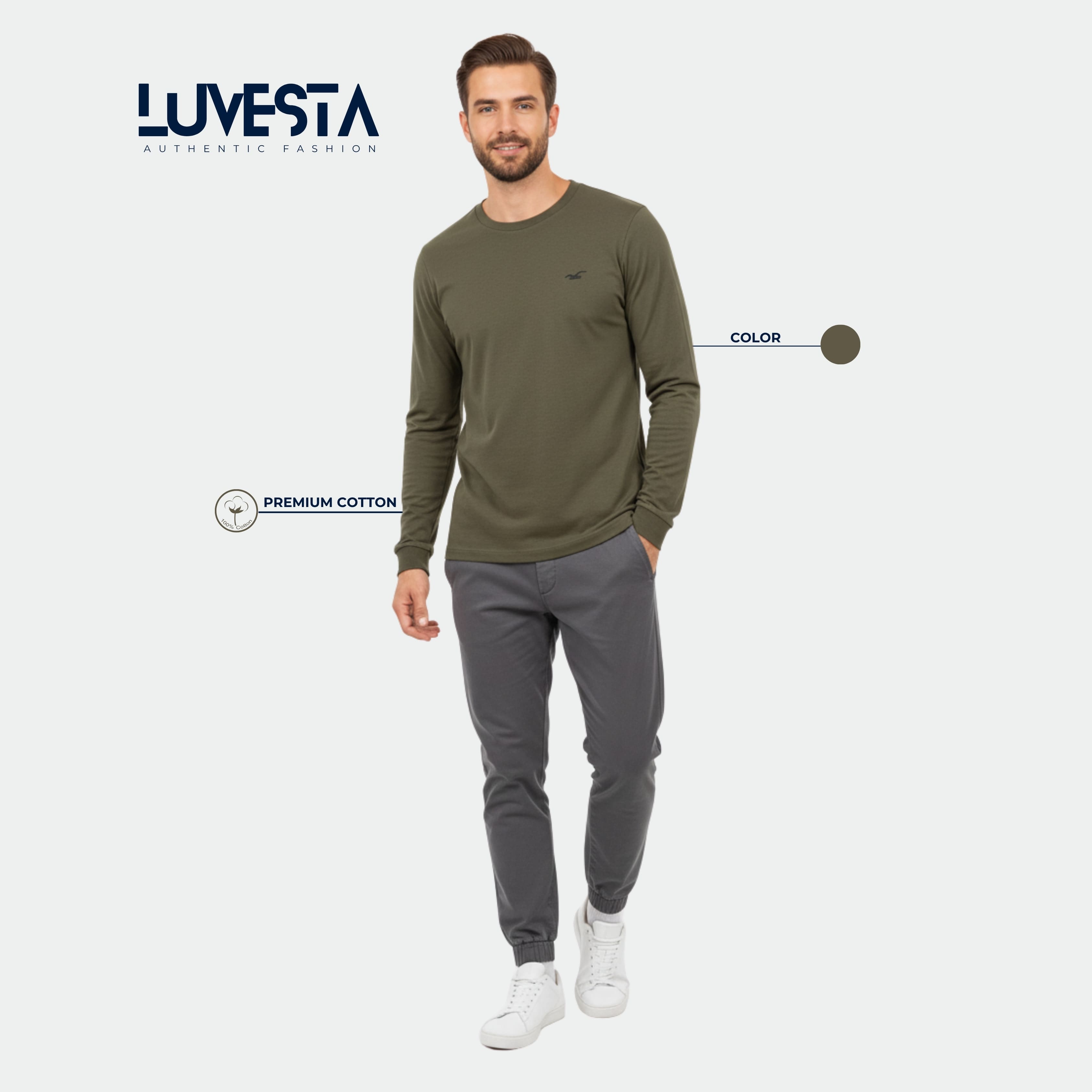 Hollister Essential Long-Sleeve T-Shirt - Army Green | USA Import