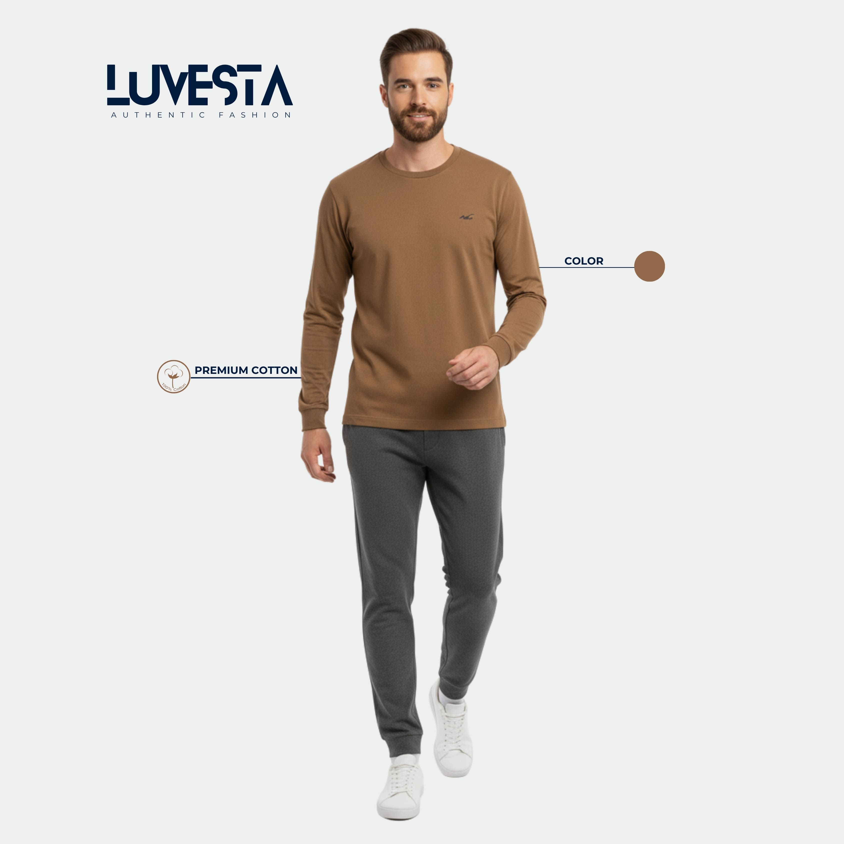 Hollister Essential Long-Sleeve T-Shirt - Camel Brown | USA Import