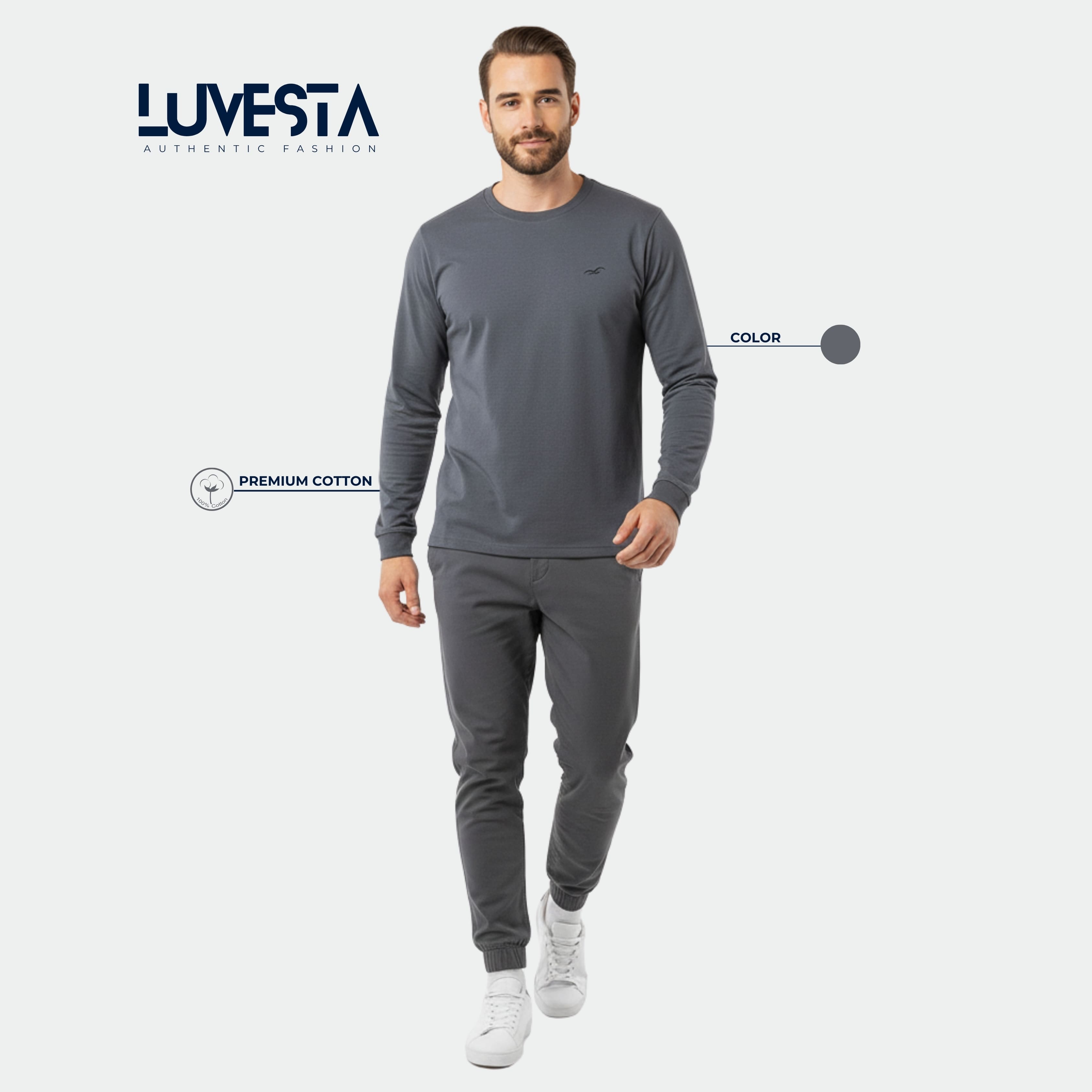 Hollister Essential Long-Sleeve T-Shirt - Charcoal Grey | USA Import