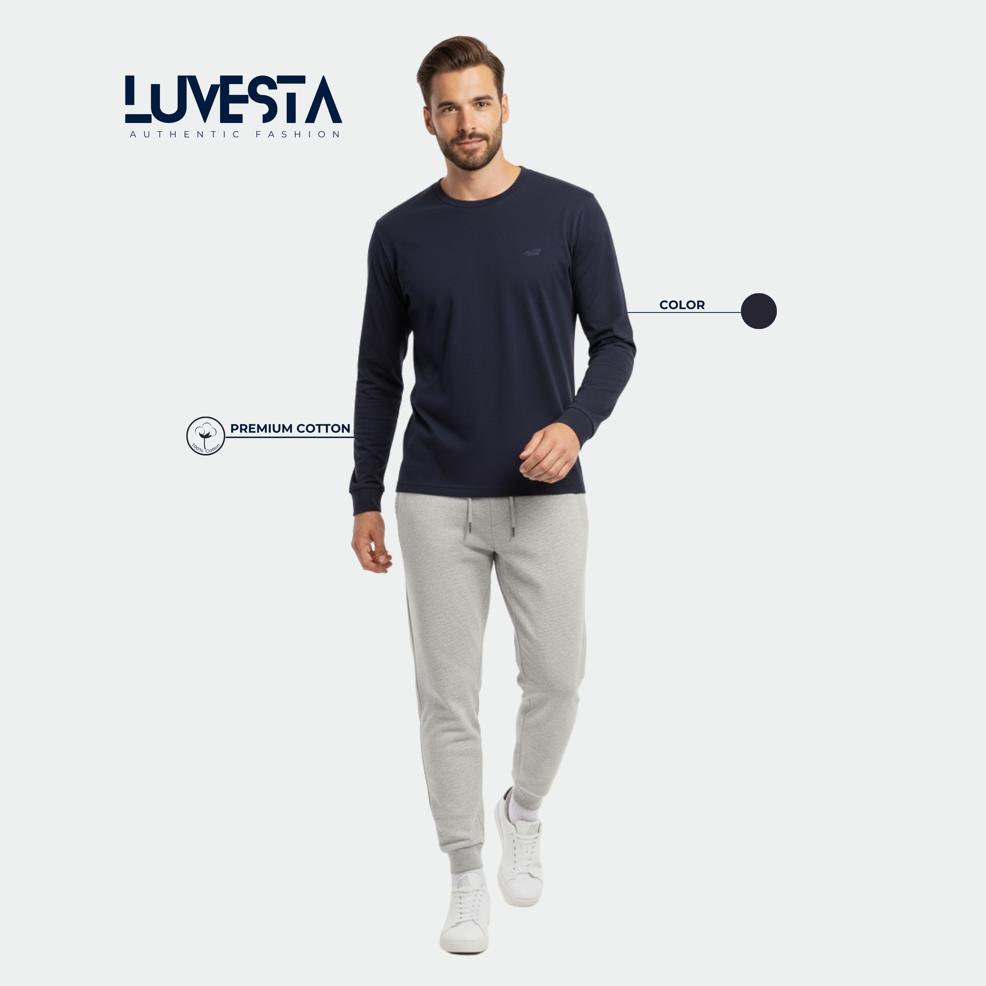 Hollister Essential Long-Sleeve T-Shirt - Navy Blue | USA Import