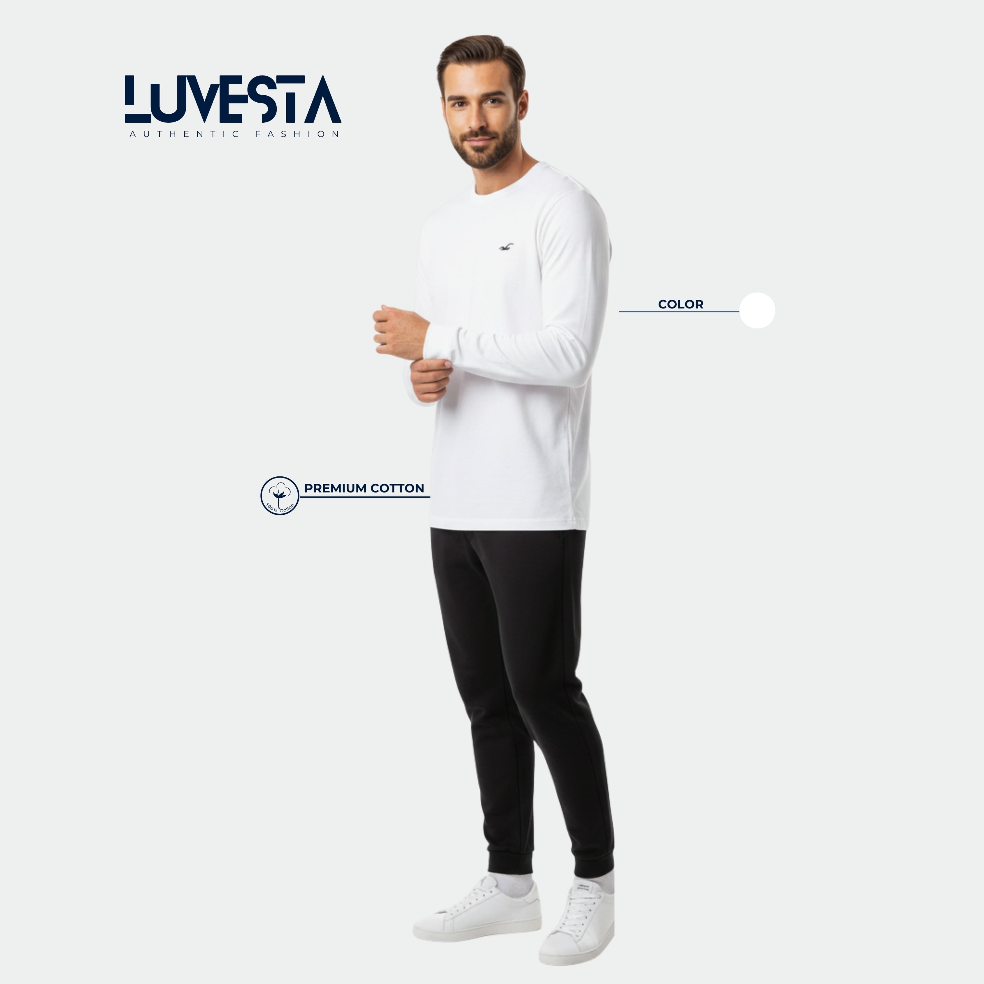 Hollister Essential Long-Sleeve T-Shirt - Pure White | USA Import