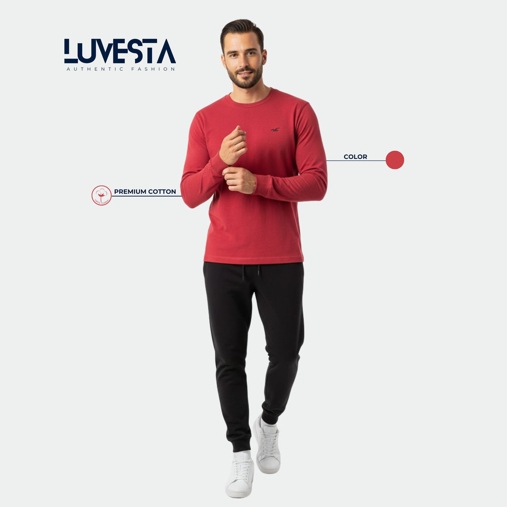 Hollister Classic Long-Sleeve T-Shirt - Burgundy Red | USA Import