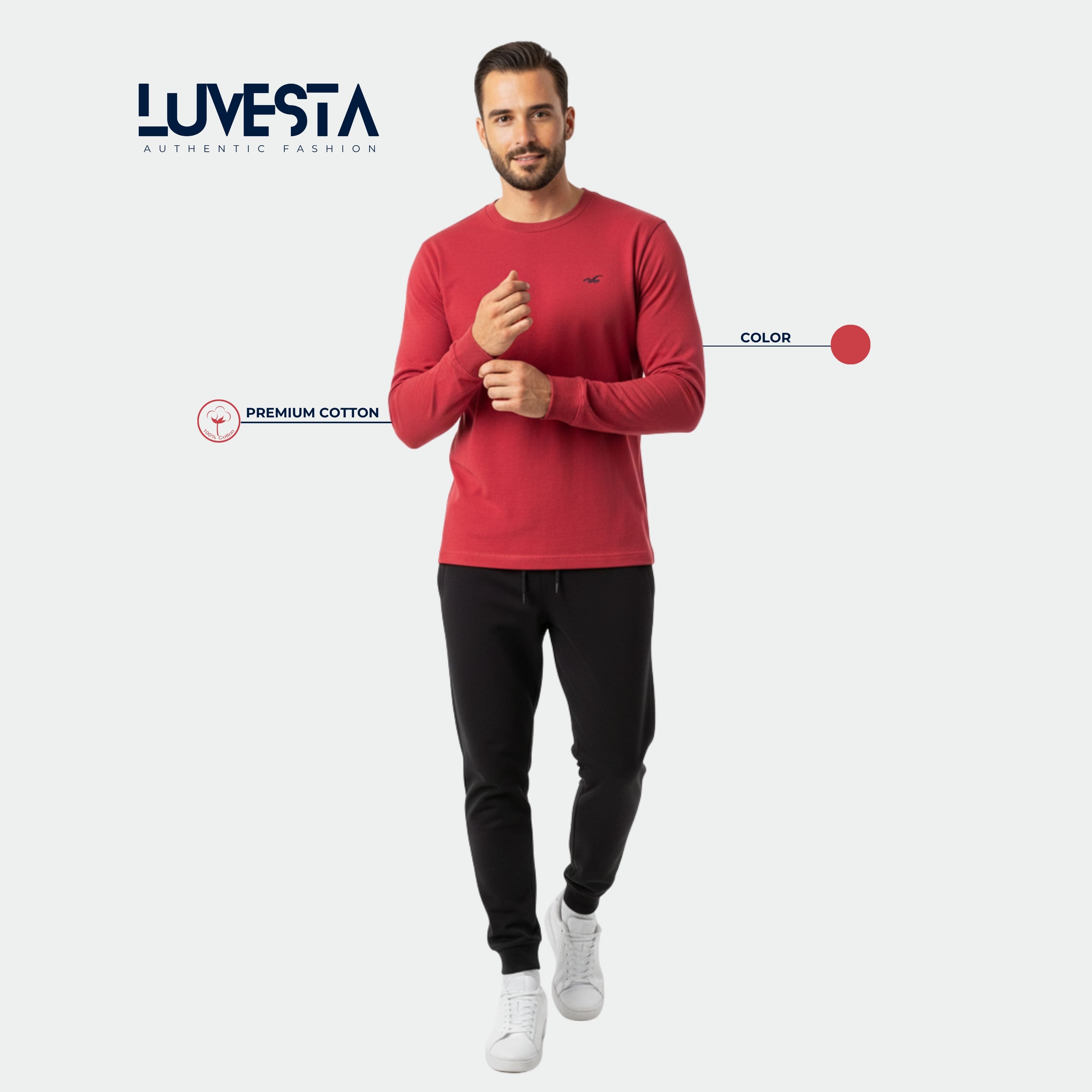 Hollister Classic Long-Sleeve T-Shirt - Burgundy Red | USA Import