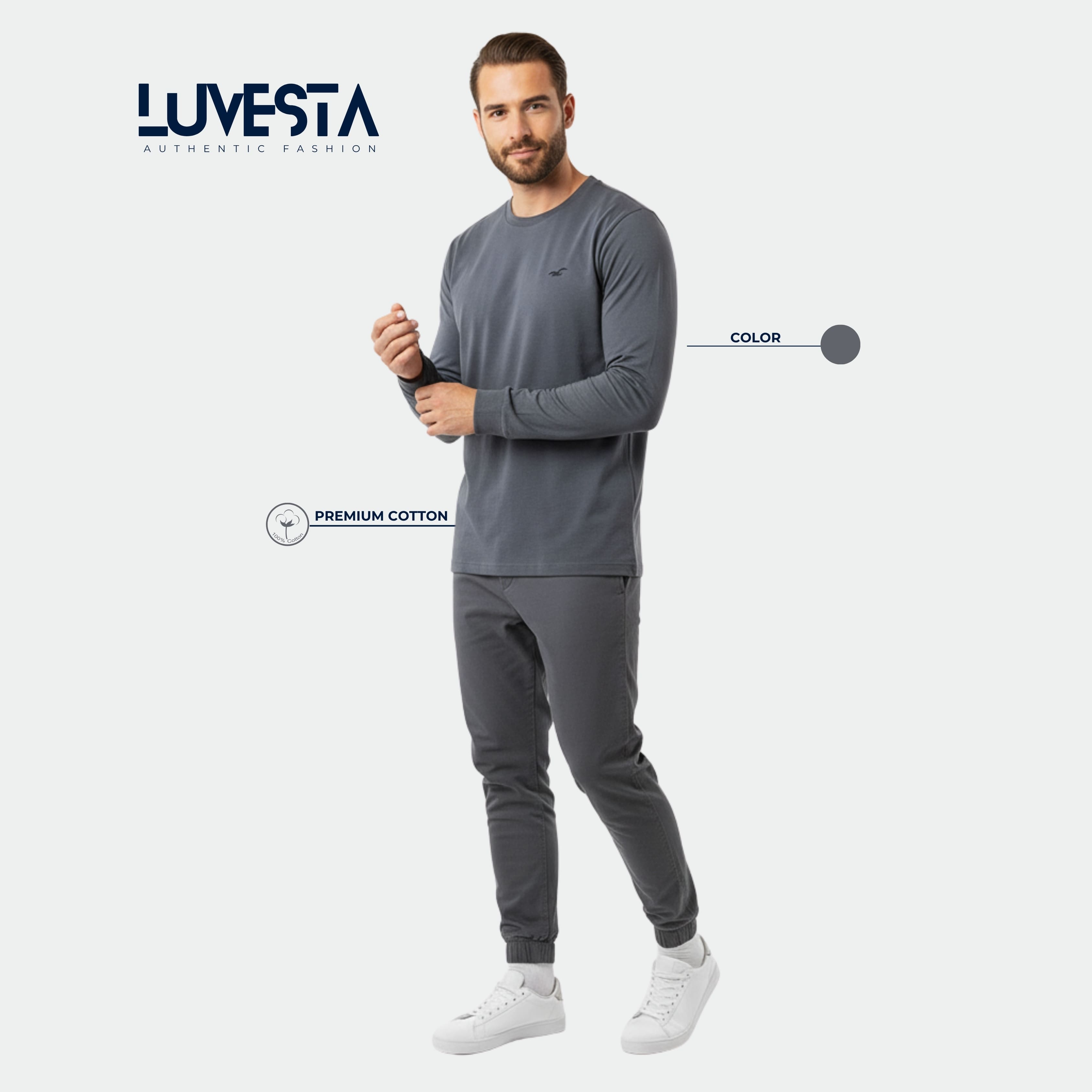 Hollister Essential Long-Sleeve T-Shirt - Charcoal Grey | USA Import