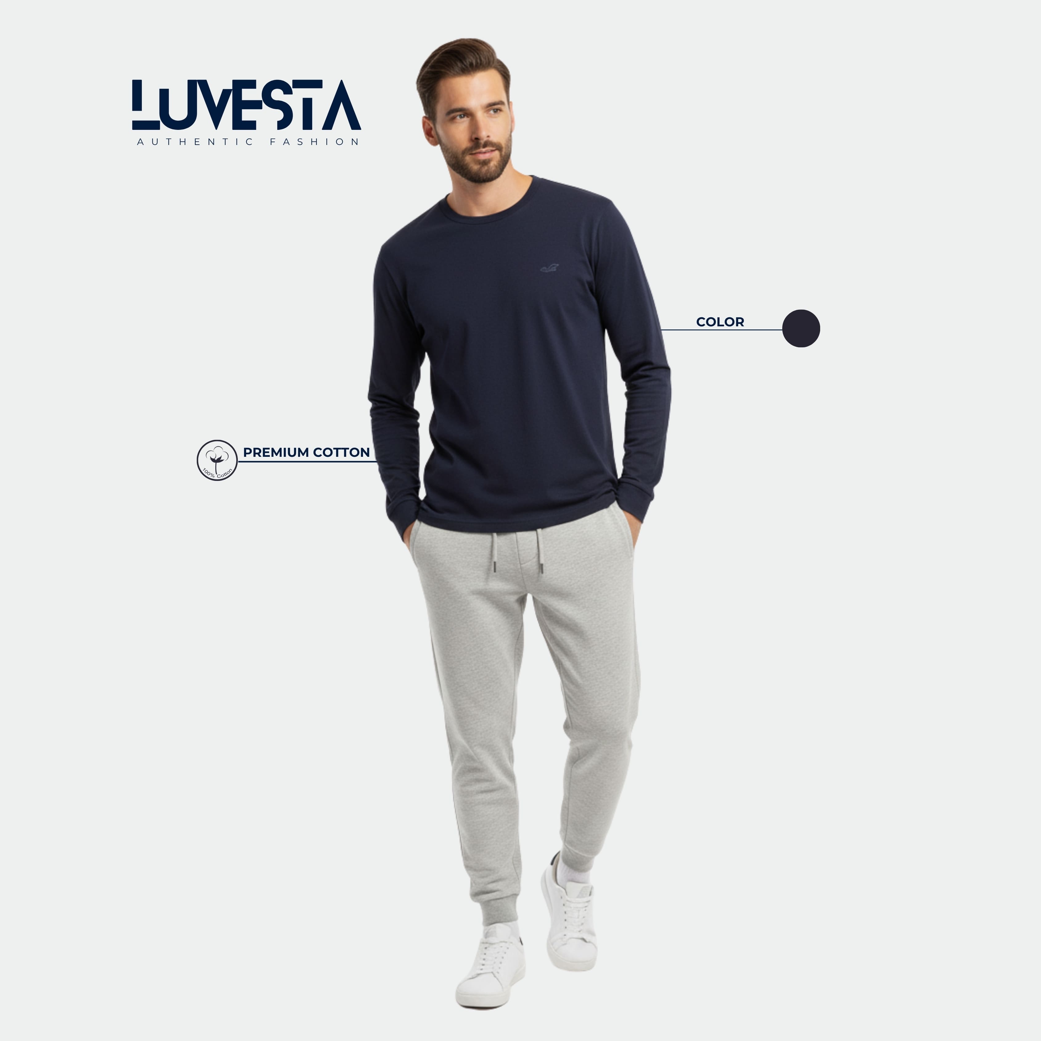 Hollister Essential Long-Sleeve T-Shirt - Navy Blue | USA Import