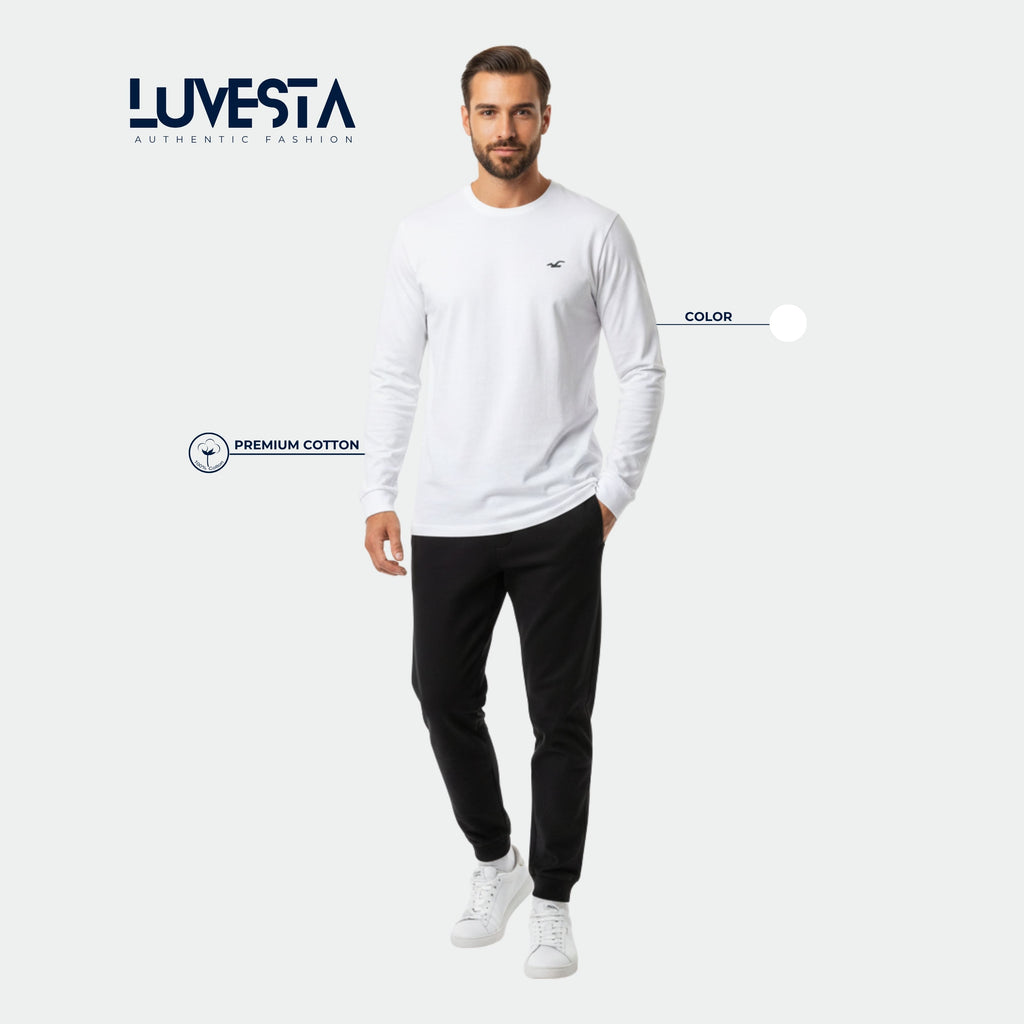 Hollister Essential Long-Sleeve T-Shirt - Pure White | USA Import