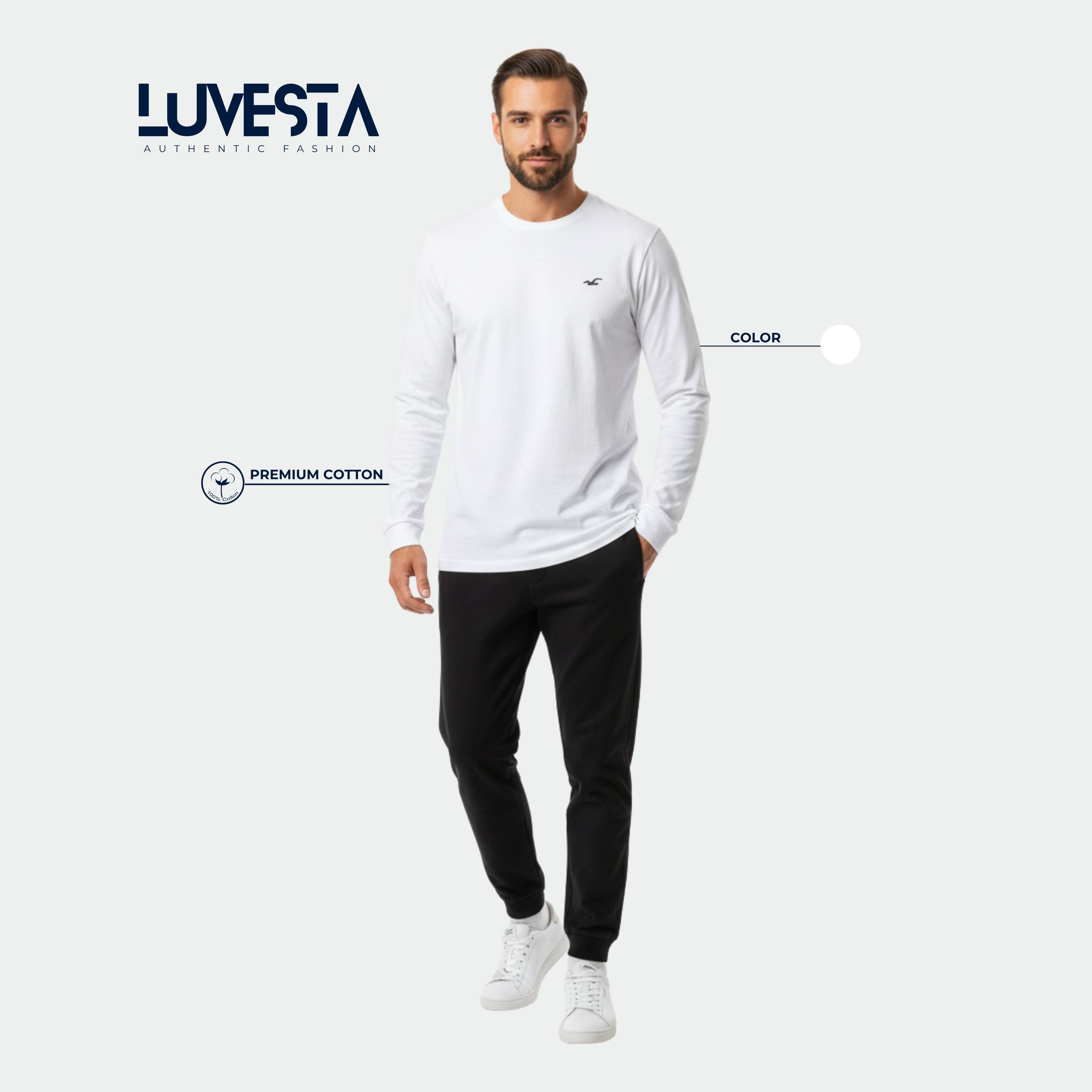 Hollister Essential Long-Sleeve T-Shirt - Pure White | USA Import