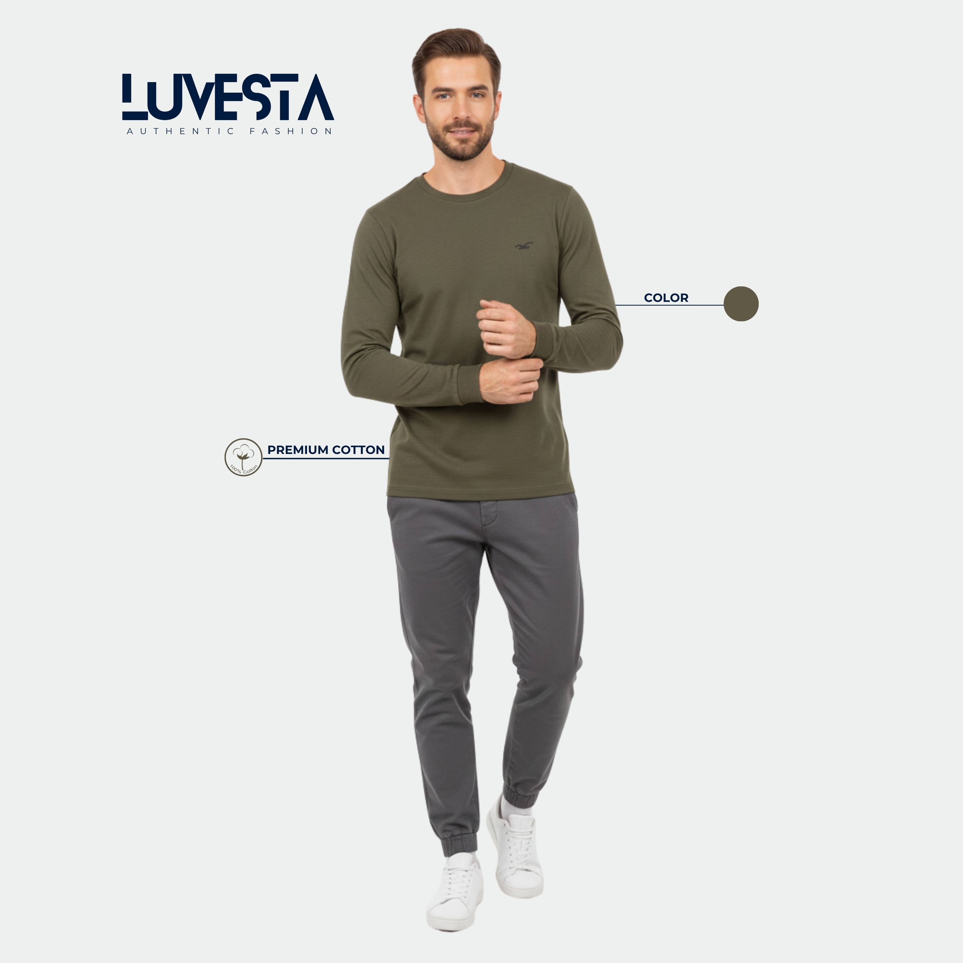 Hollister Essential Long-Sleeve T-Shirt - Army Green | USA Import