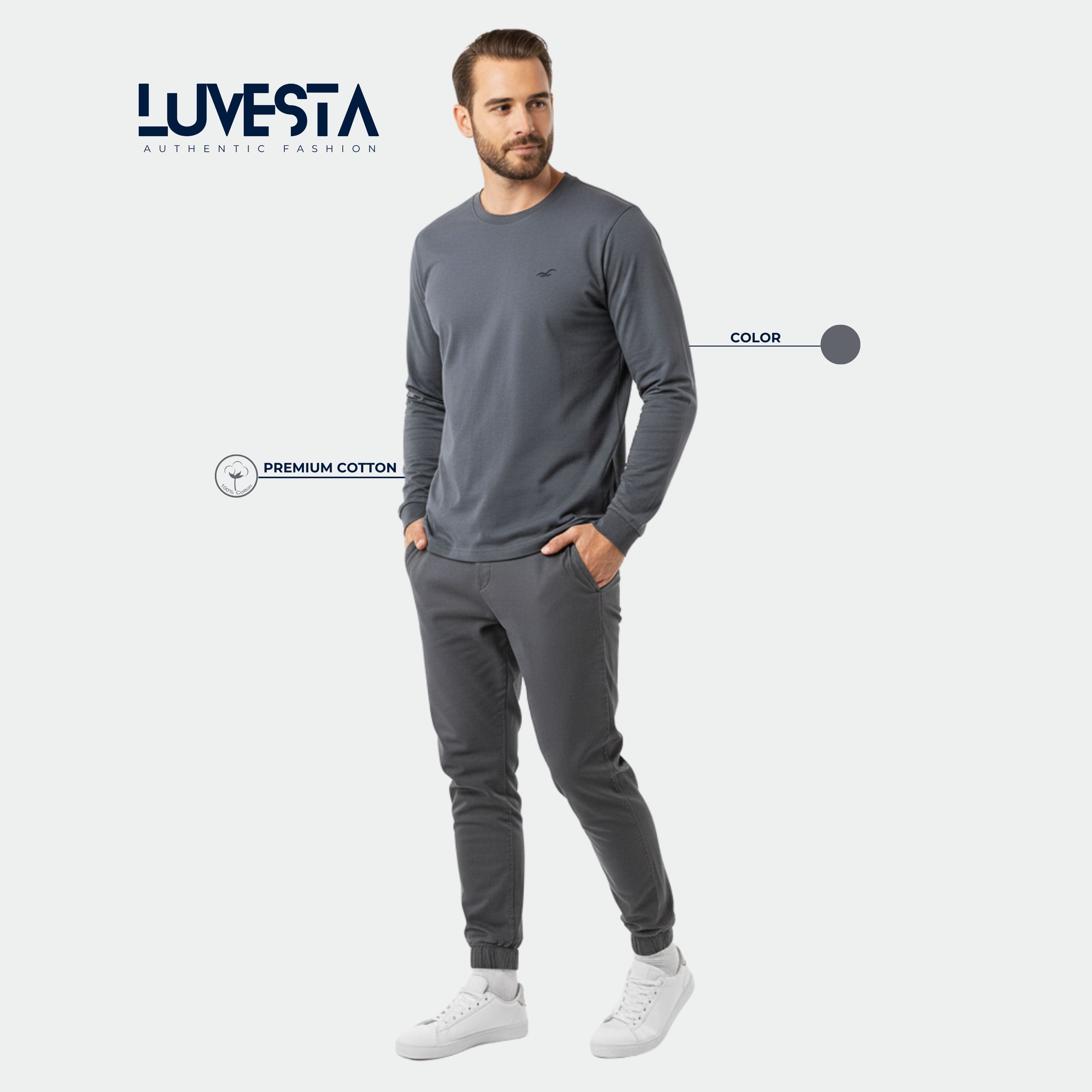 Hollister Essential Long-Sleeve T-Shirt - Charcoal Grey | USA Import