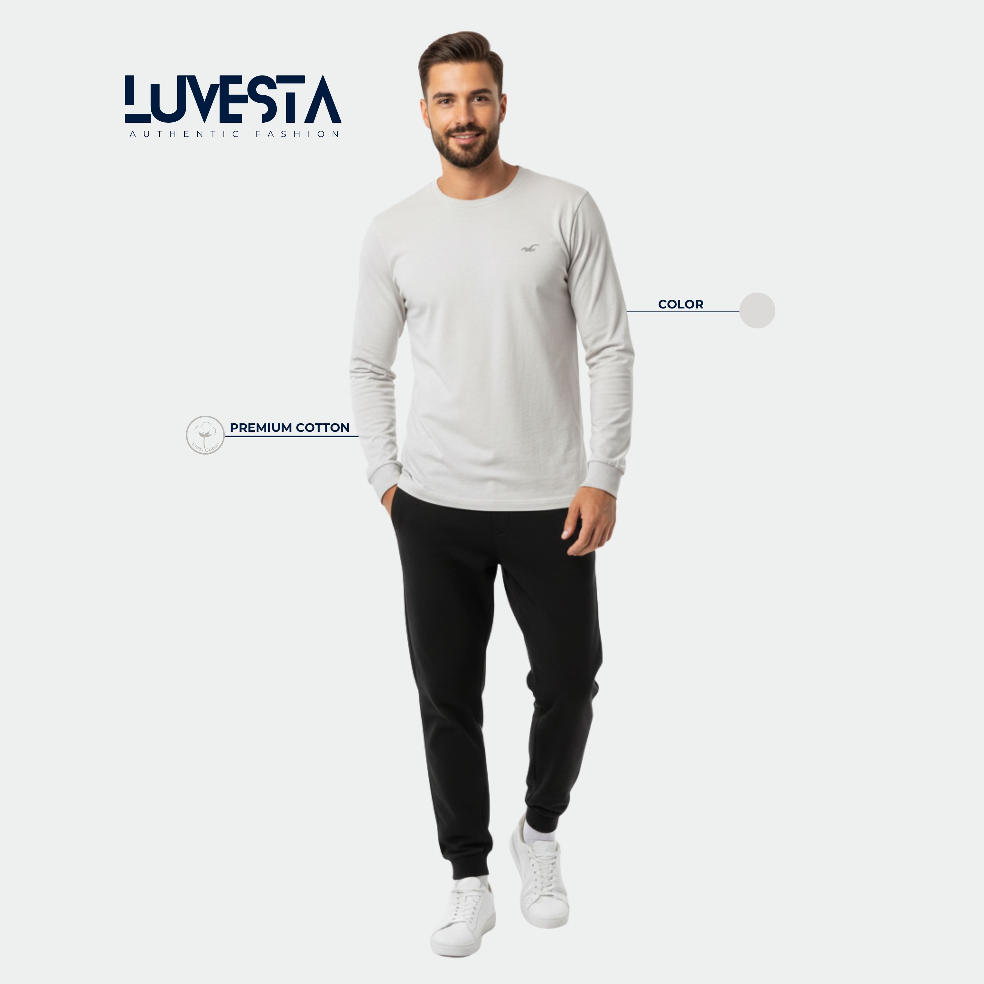 Hollister Essential Long-Sleeve T-Shirt - Classic Gray | USA Import