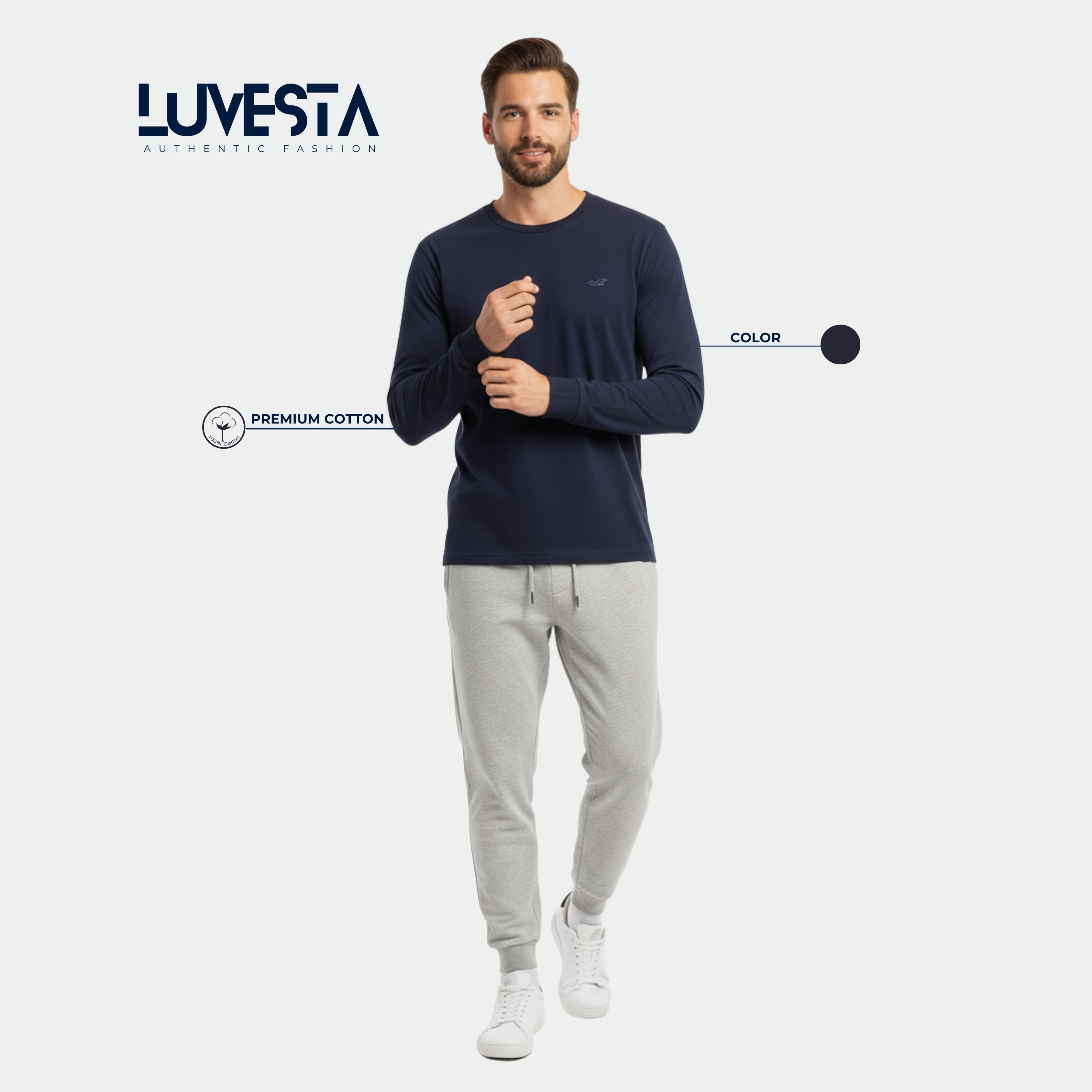 Hollister Essential Long-Sleeve T-Shirt - Navy Blue | USA Import