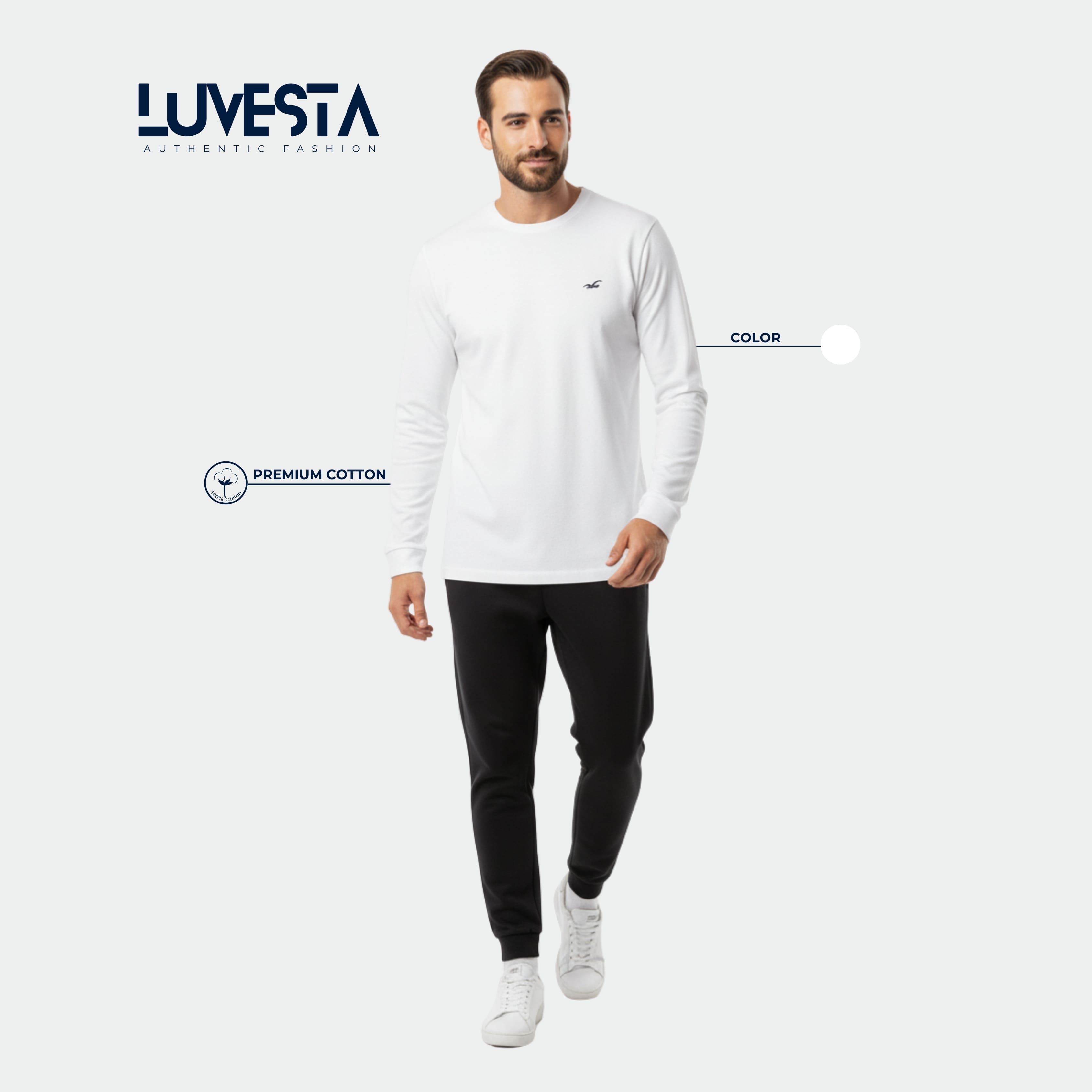 Hollister Essential Long-Sleeve T-Shirt - Pure White | USA Import