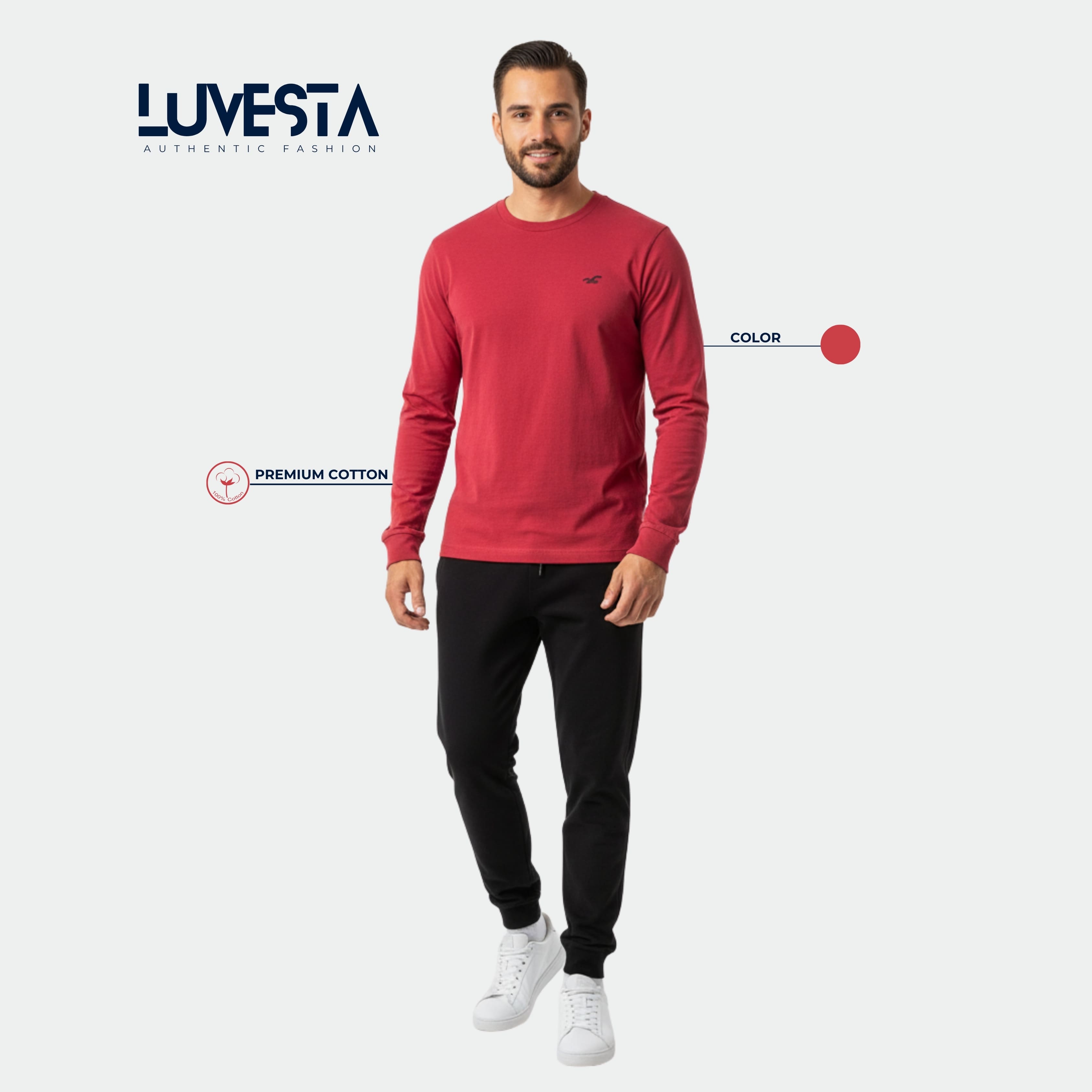 Hollister Classic Long-Sleeve T-Shirt - Burgundy Red | USA Import