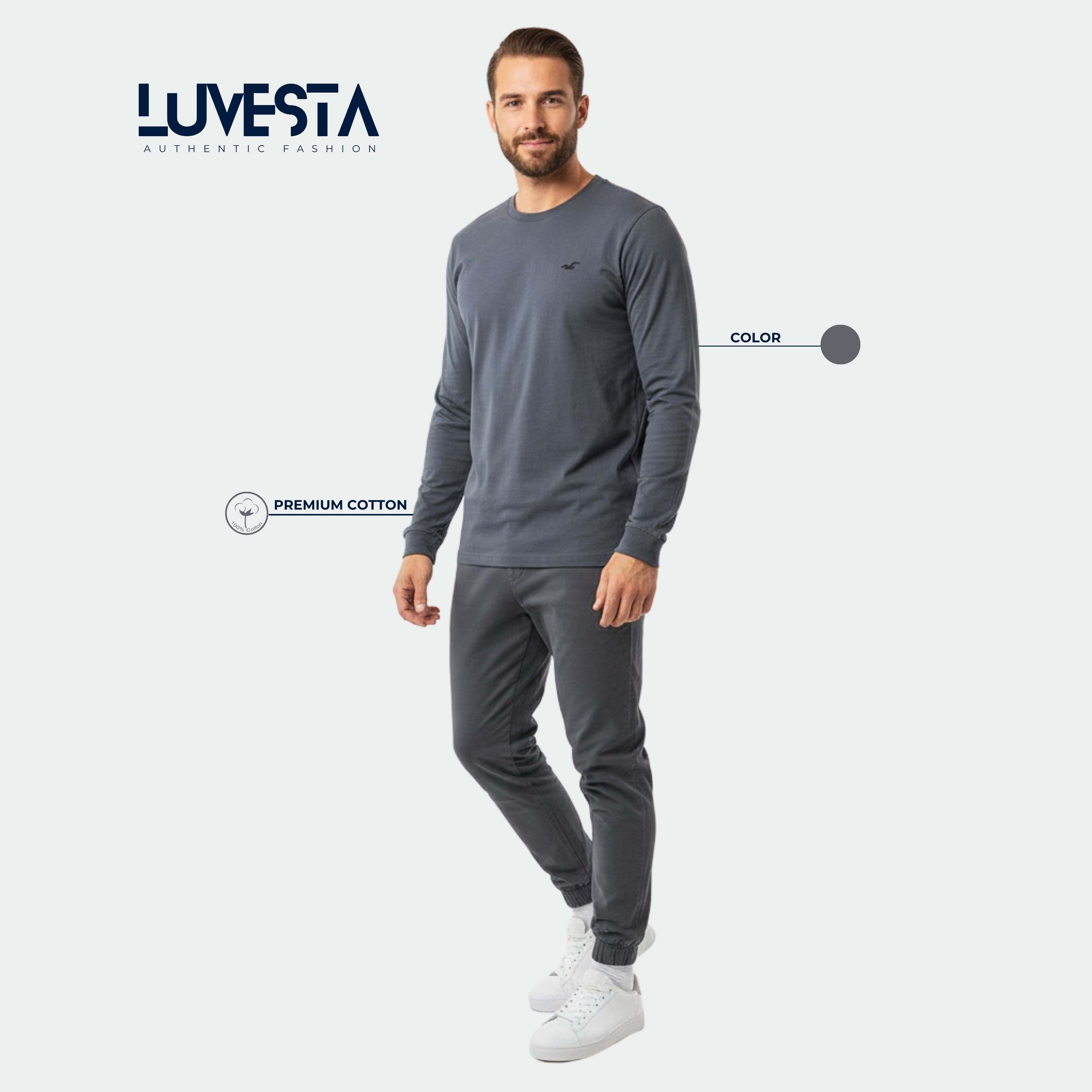 Hollister Essential Long-Sleeve T-Shirt - Charcoal Grey | USA Import