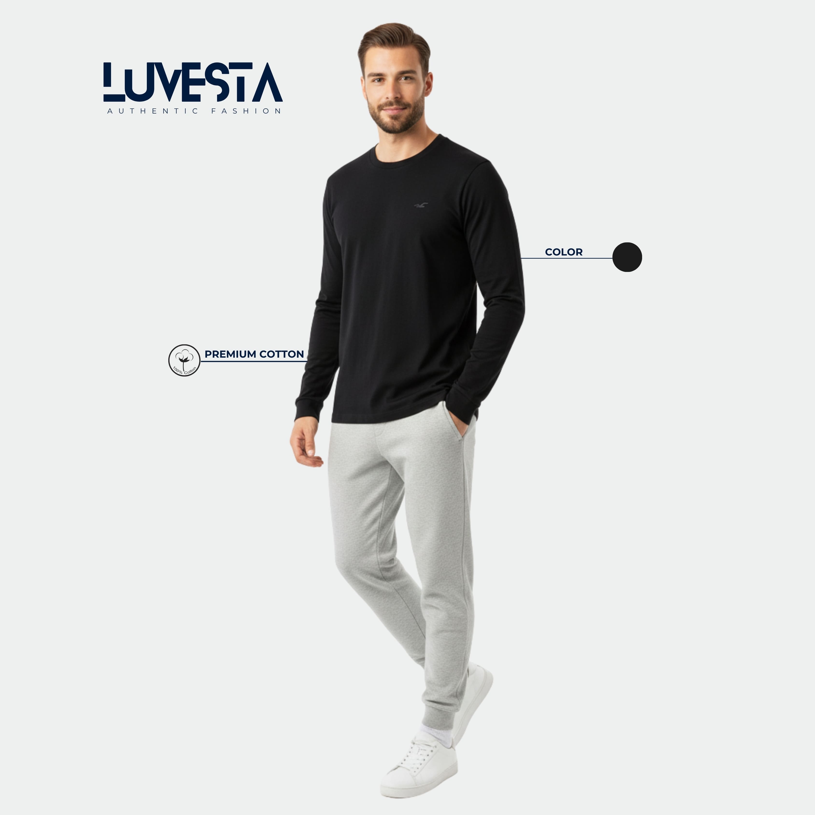 Hollister Essential Long-Sleeve T-Shirt - Classic Black | USA Import