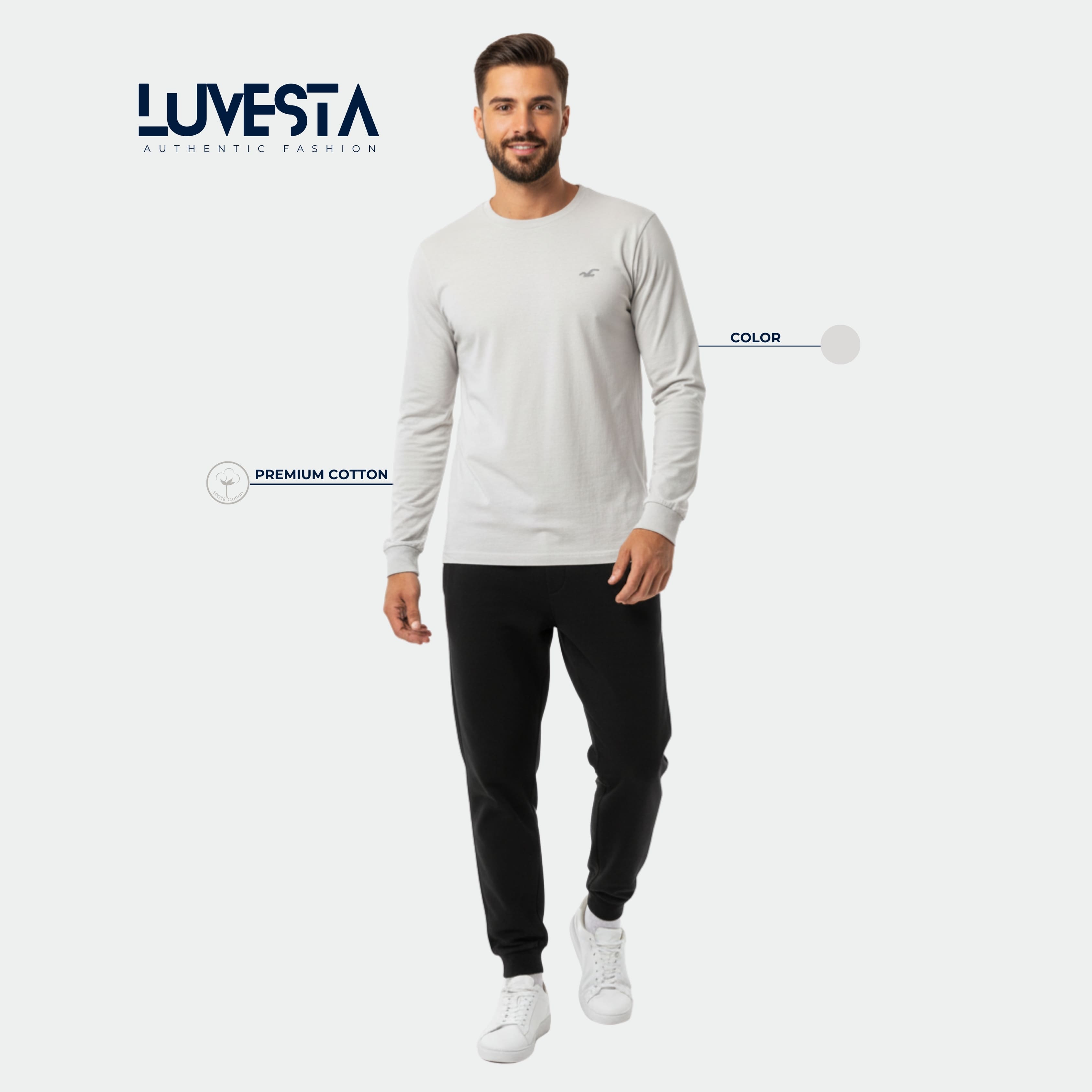 Hollister Essential Long-Sleeve T-Shirt - Classic Gray | USA Import