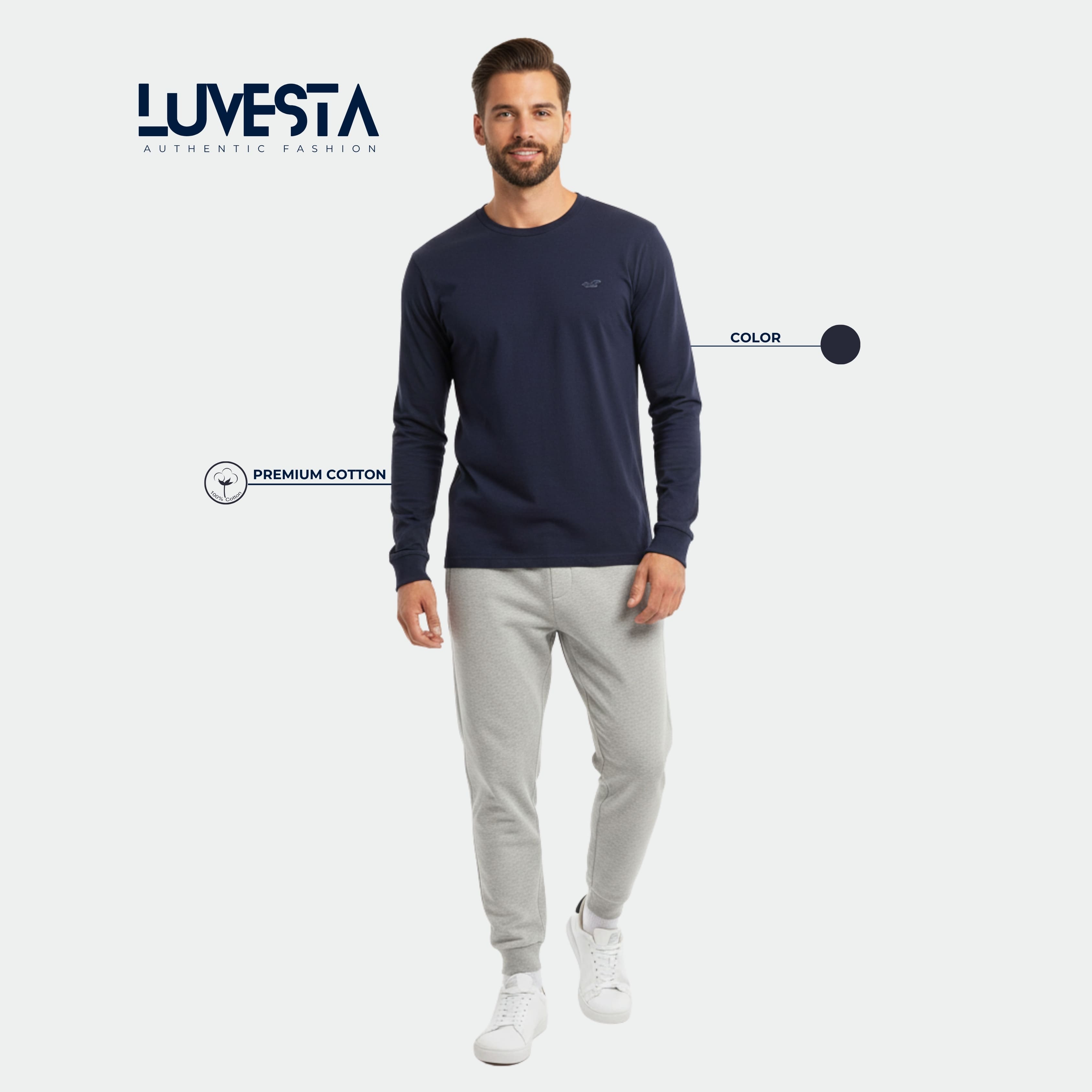 Hollister Essential Long-Sleeve T-Shirt - Navy Blue | USA Import