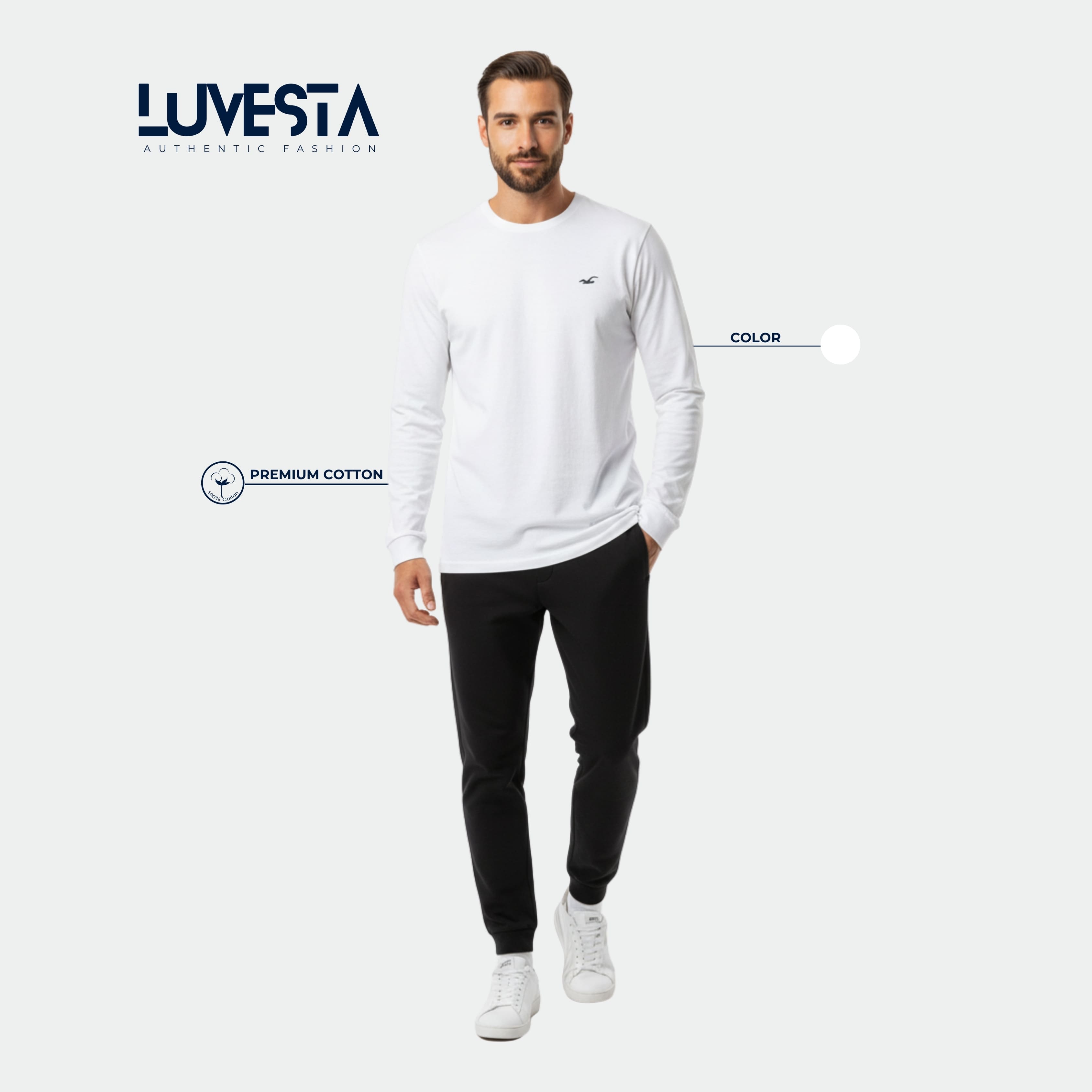 Hollister Essential Long-Sleeve T-Shirt - Pure White | USA Import