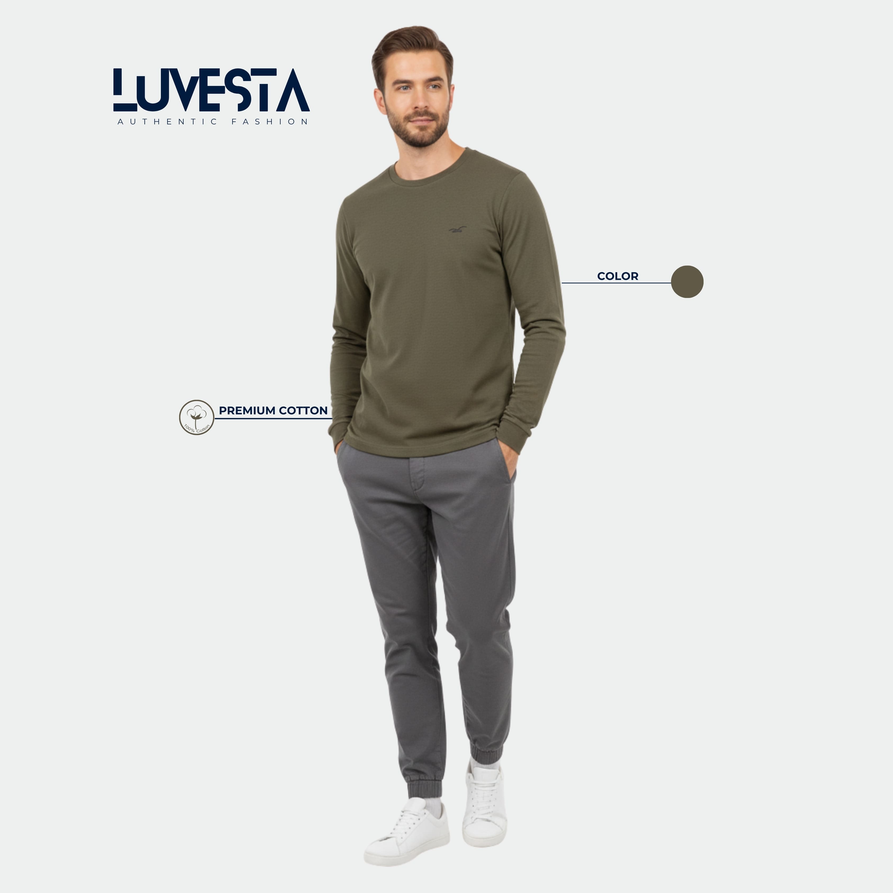Hollister Essential Long-Sleeve T-Shirt - Army Green | USA Import