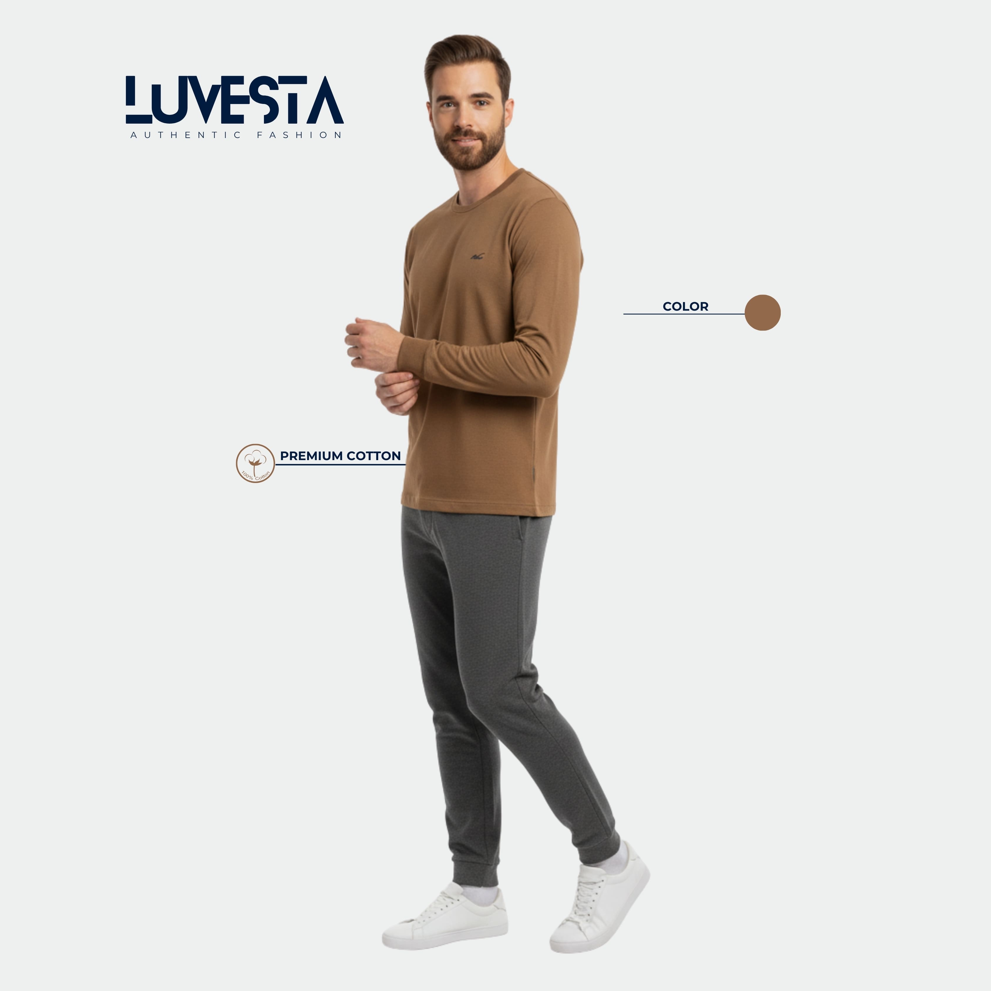 Hollister Essential Long-Sleeve T-Shirt - Camel Brown | USA Import