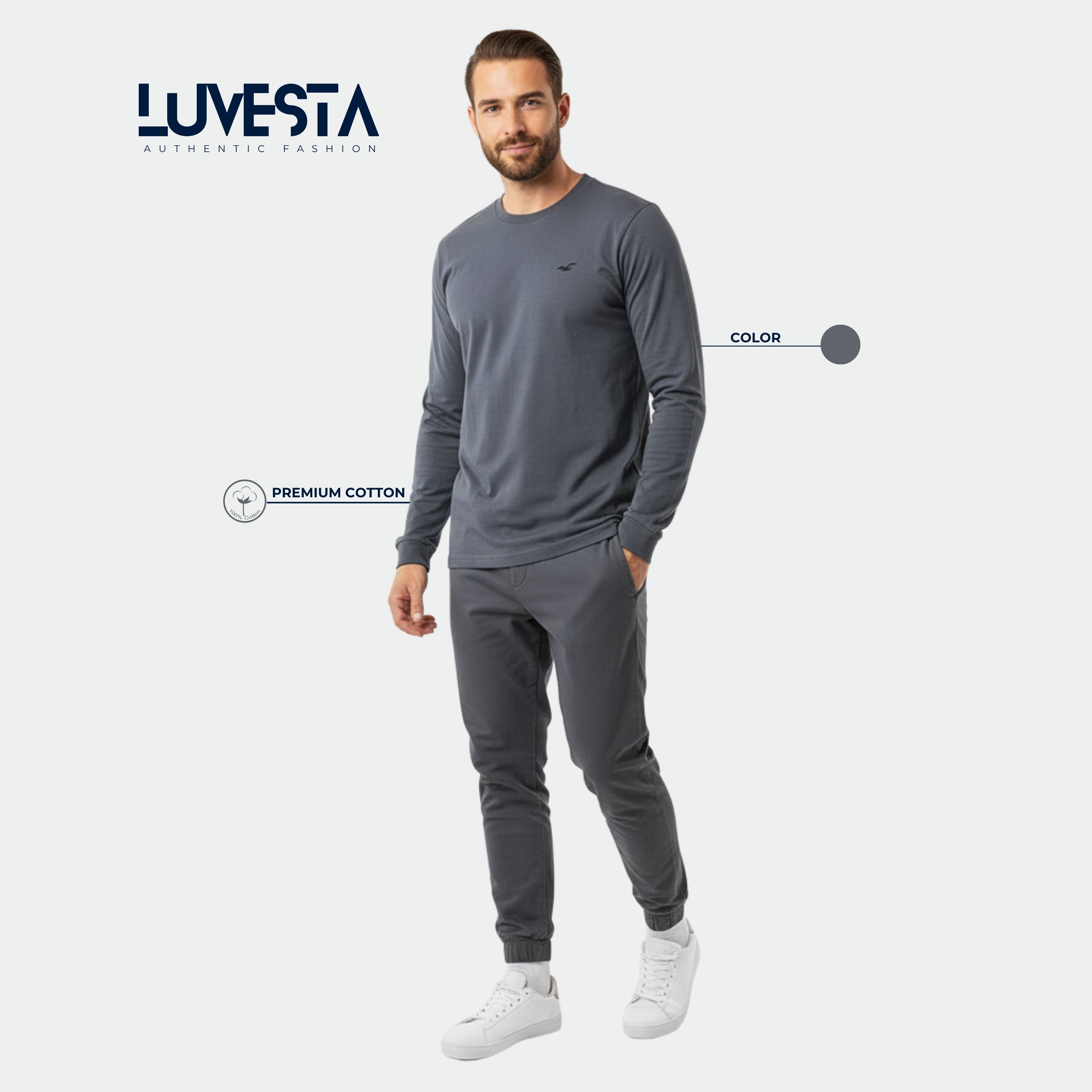 Hollister Essential Long-Sleeve T-Shirt - Charcoal Grey | USA Import