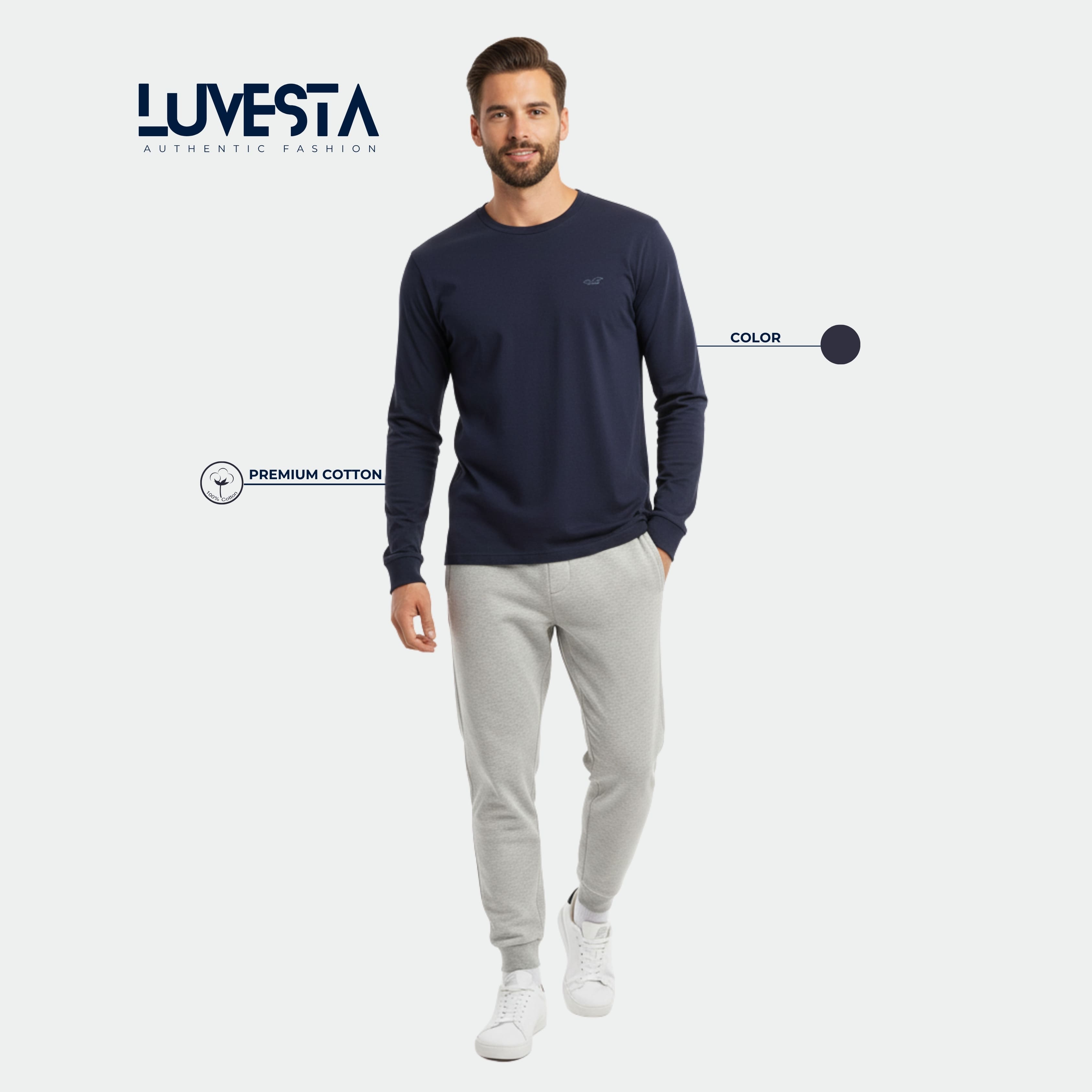 Hollister Essential Long-Sleeve T-Shirt - Navy Blue | USA Import